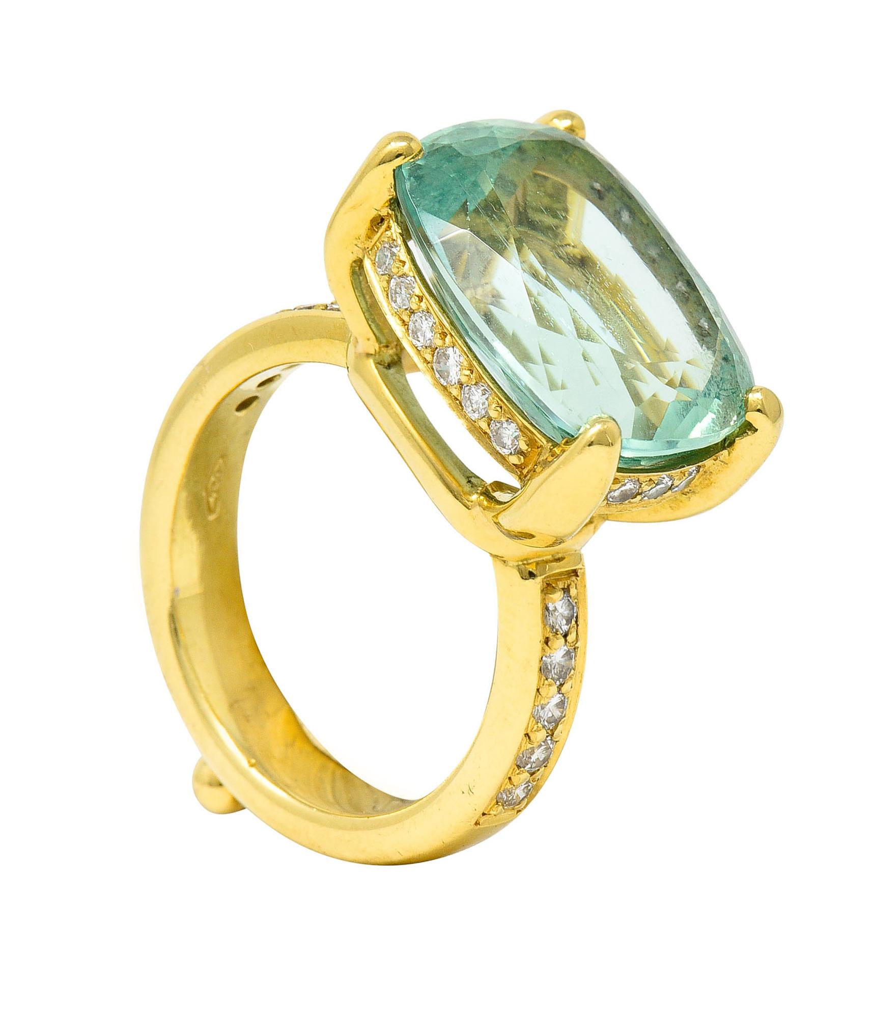 Temple St. Clair Green Beryl Diamond 18 Karat Gold Gemstone Ring For Sale 4