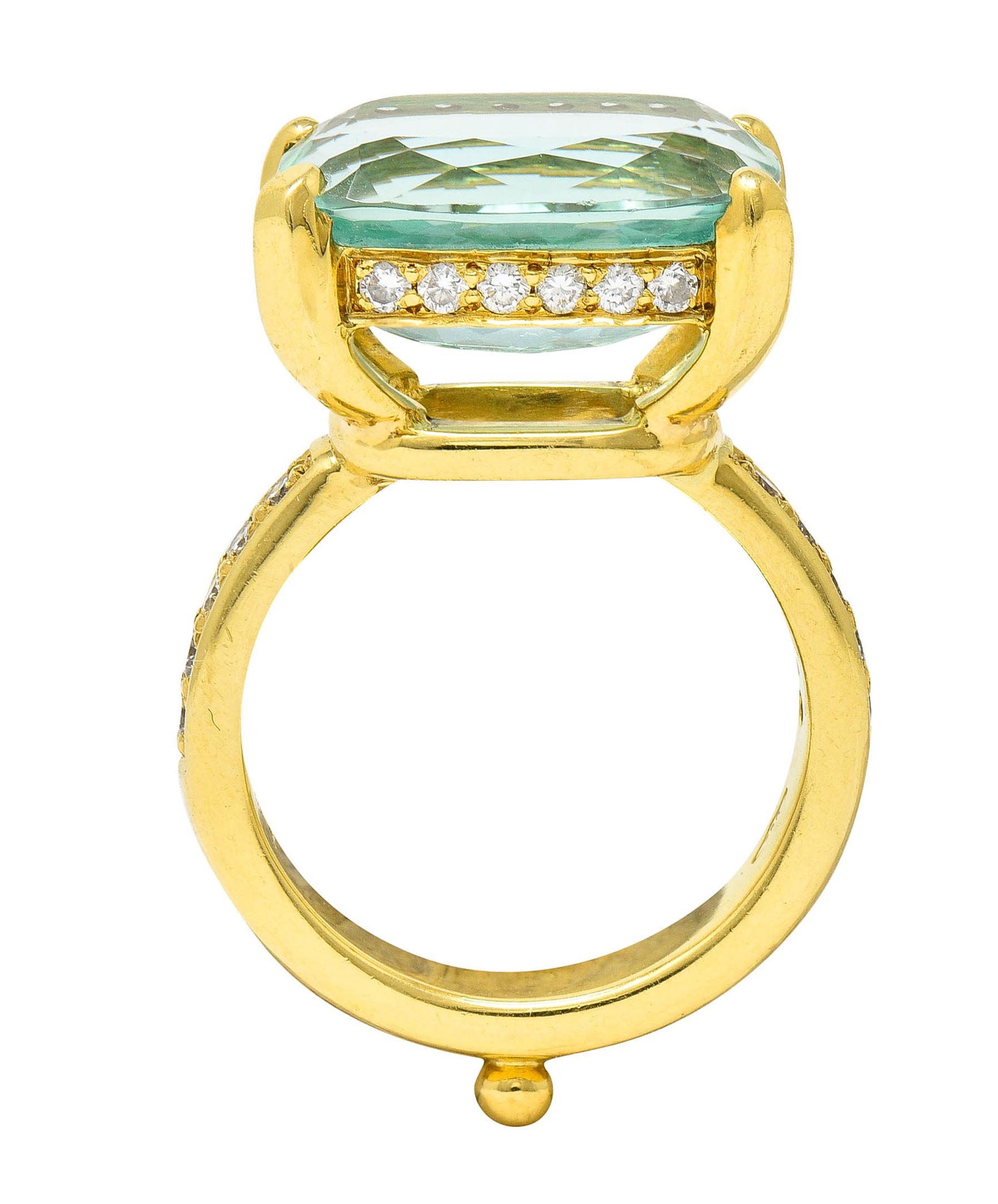 Women's or Men's Temple St. Clair Green Beryl Diamond 18 Karat Gold Gemstone Ring For Sale