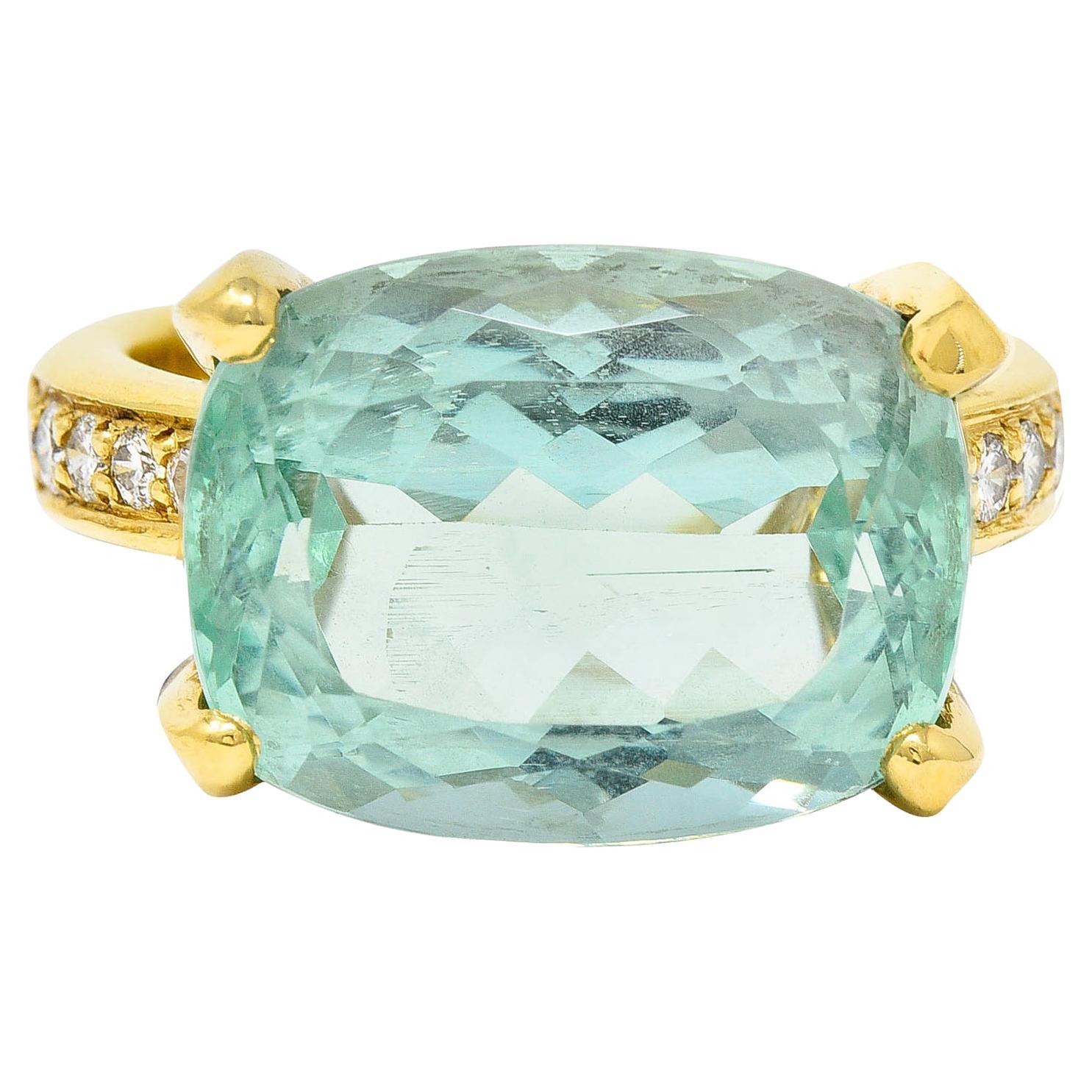 Temple St. Clair Green Beryl Diamond 18 Karat Gold Gemstone Ring For Sale