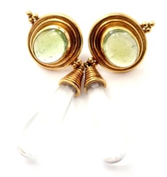 Temple St Clair Boucles d'oreilles en goutte en or jaune avec béryl vert et cristal de roche