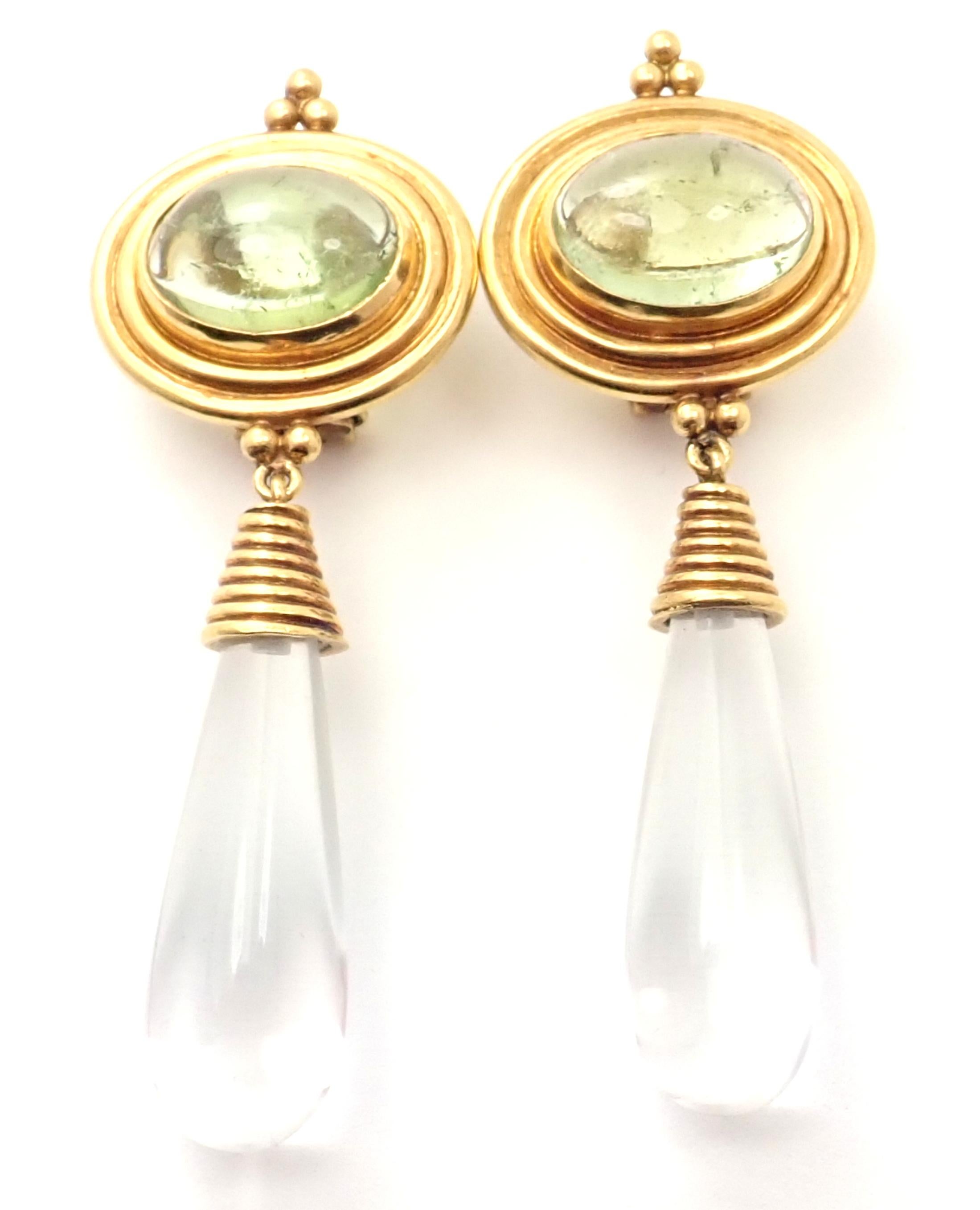 Women's or Men's Temple St Clair Green Beryl Rock Crystal Yellow Gold Drop Earrings