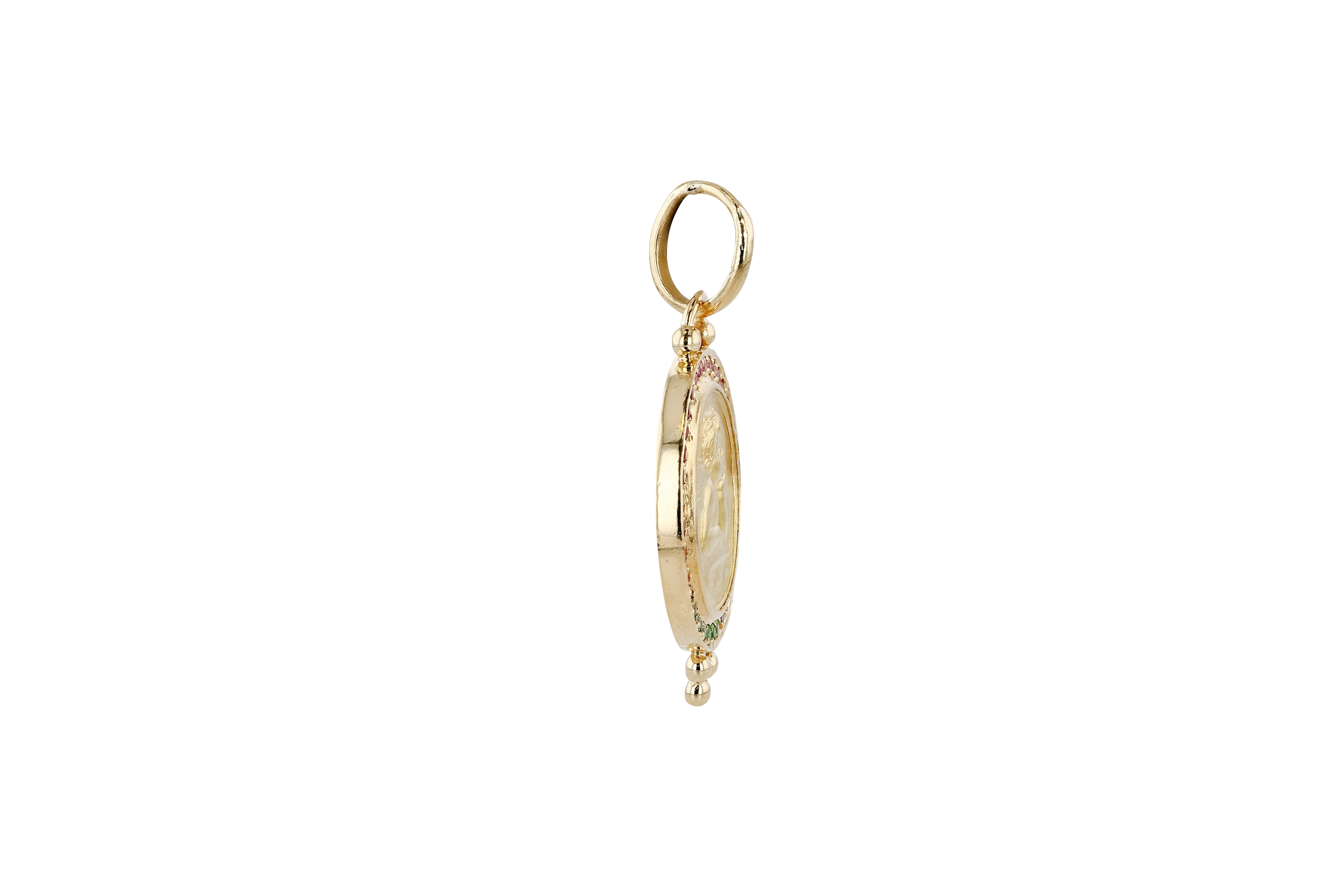 Contemporary Temple St. Clair Large Gold and Multi-Colored Sapphire Cherub Pendant