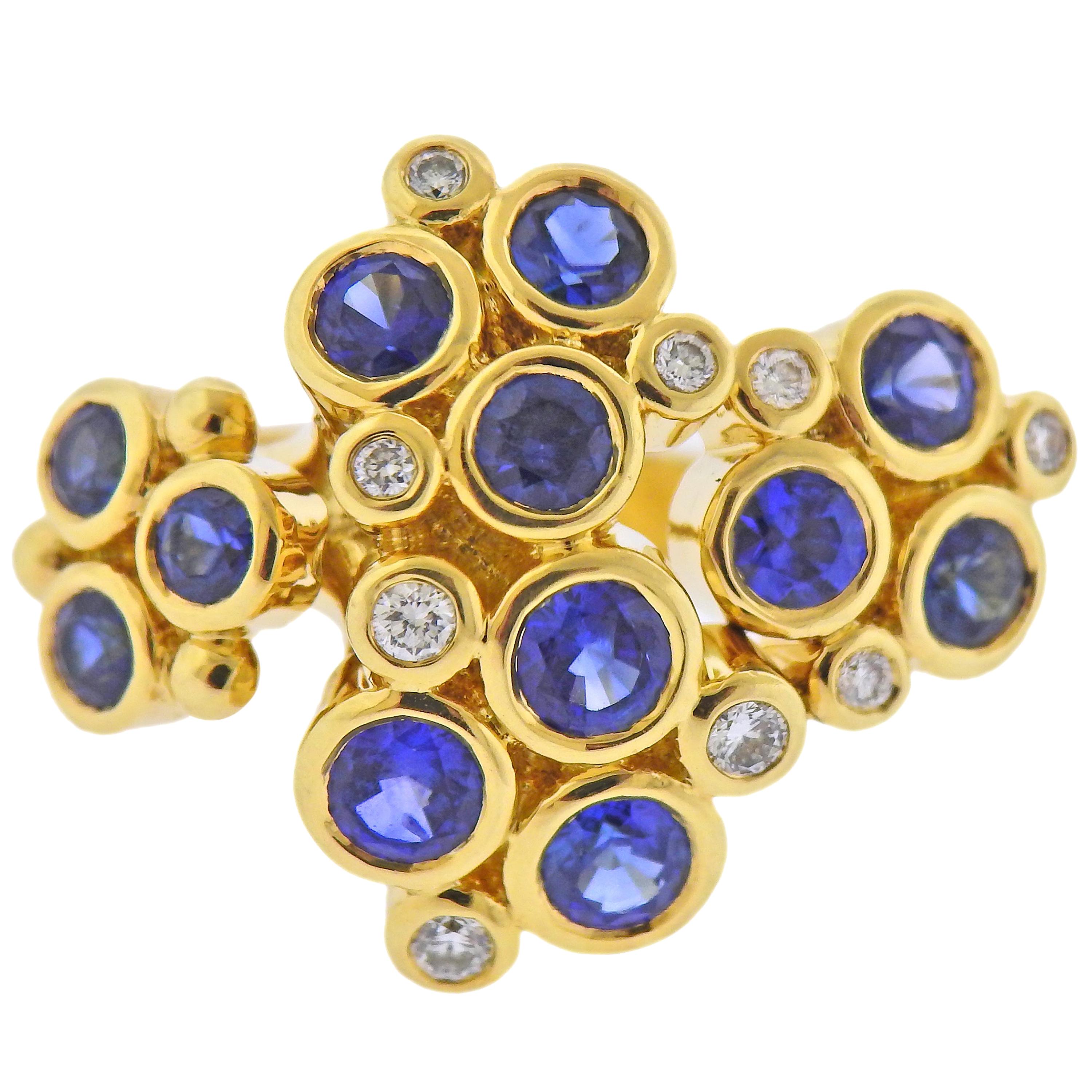 Temple St. Clair Loclus Sapphire Diamond Gold Ring For Sale