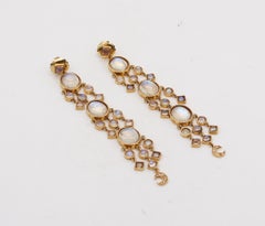 Temple St Clair Long Dangle Earrings In 18Kt Gold With 28.68 Ctw In Moonstones
