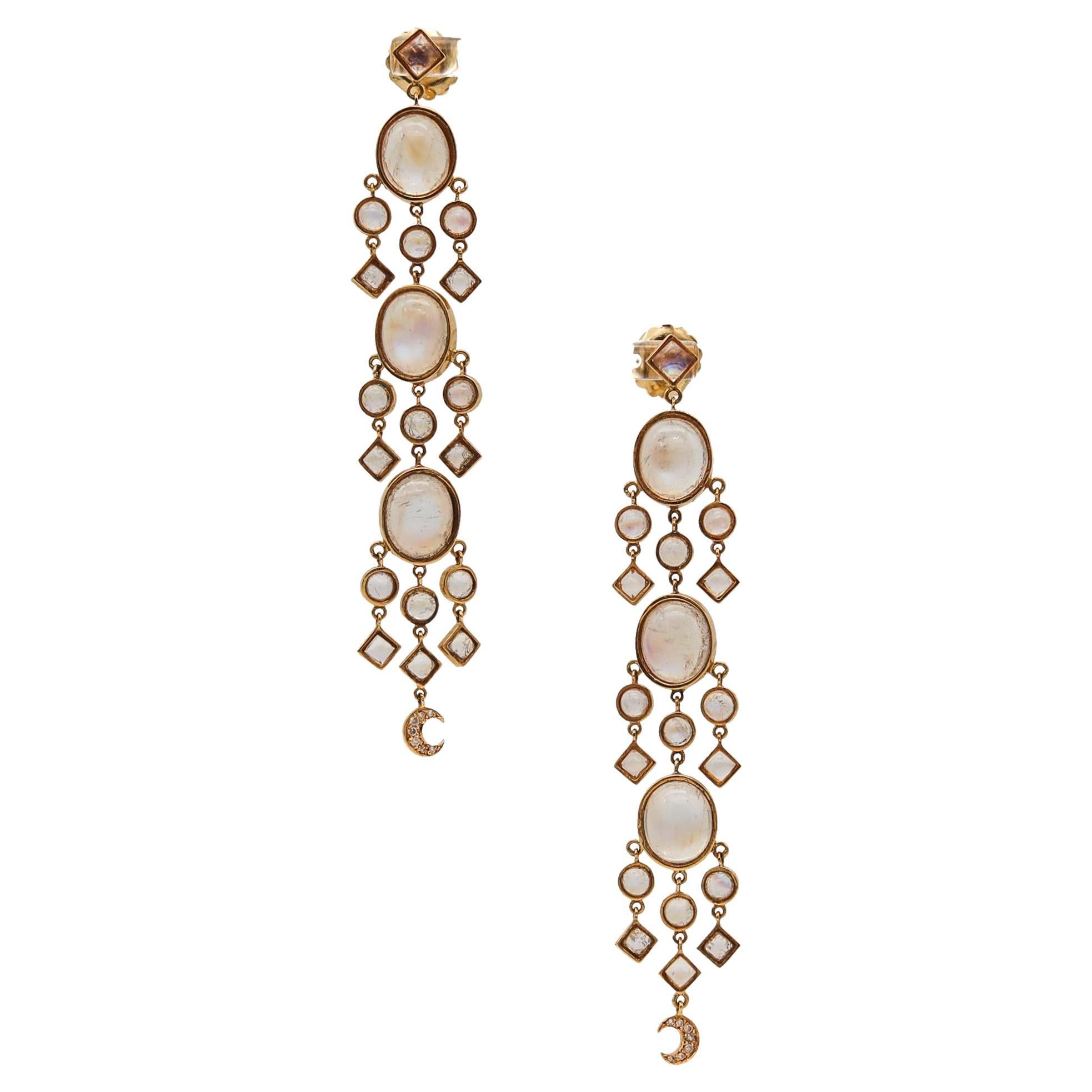 Temple St Clair Long Dangle Earrings In 18Kt Gold With 28.68 Ctw In Moonstones For Sale