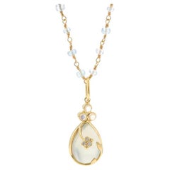 Temple St. Clair Mondstein Aquamarin Diamant-Halskette 24" - Gelbgold 18k Cab