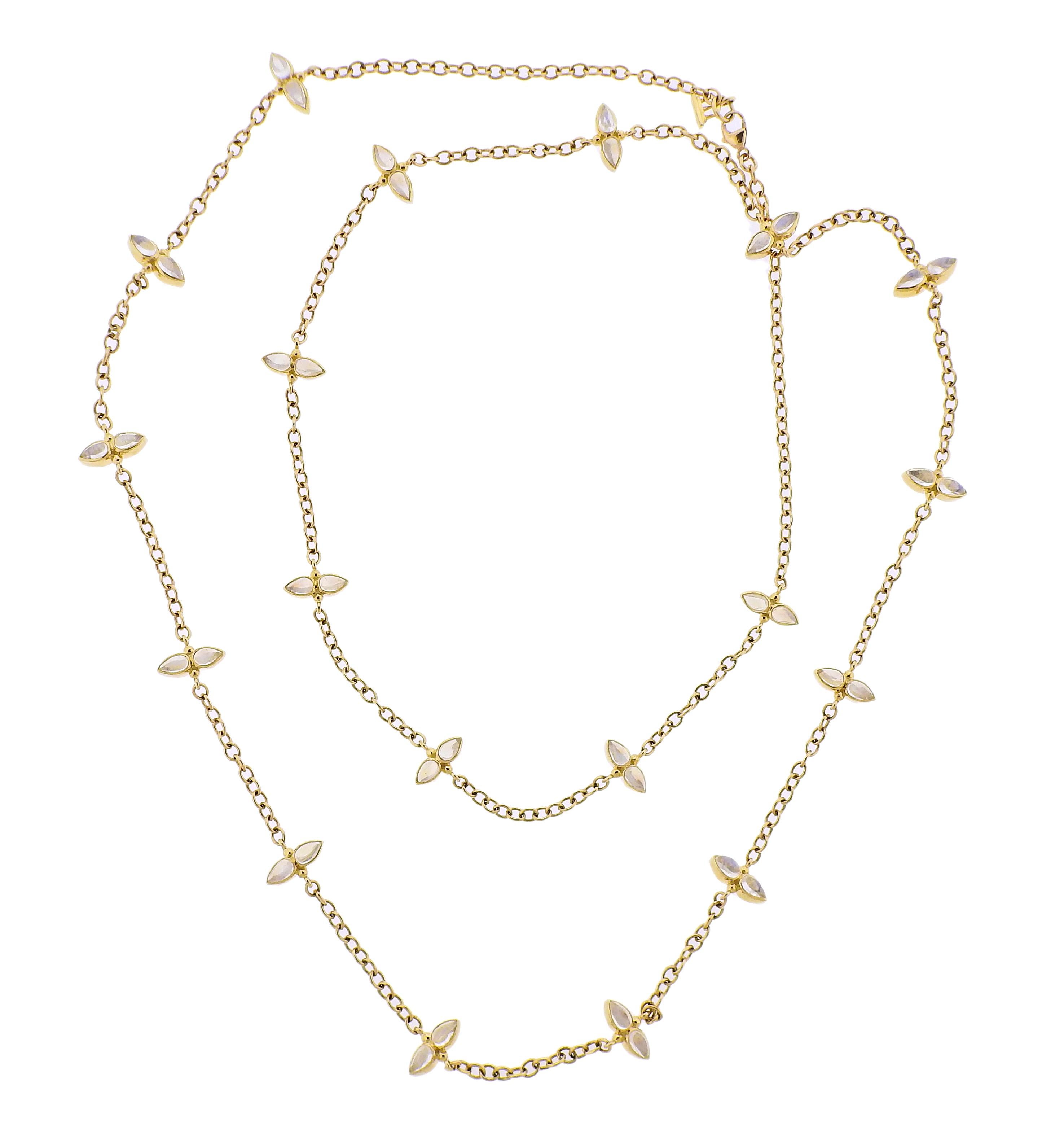 Pear Cut Temple St. Clair Moonstone Gold Station Long Necklace For Sale