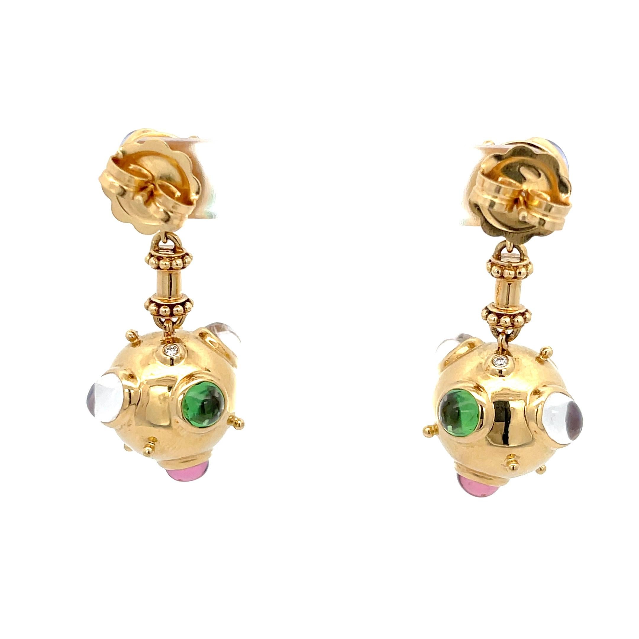 Temple St. Clair Drop Earrings featuring Diamonds and  Cabochon Moonstone, Sapphire, Tsavorite.
1.5