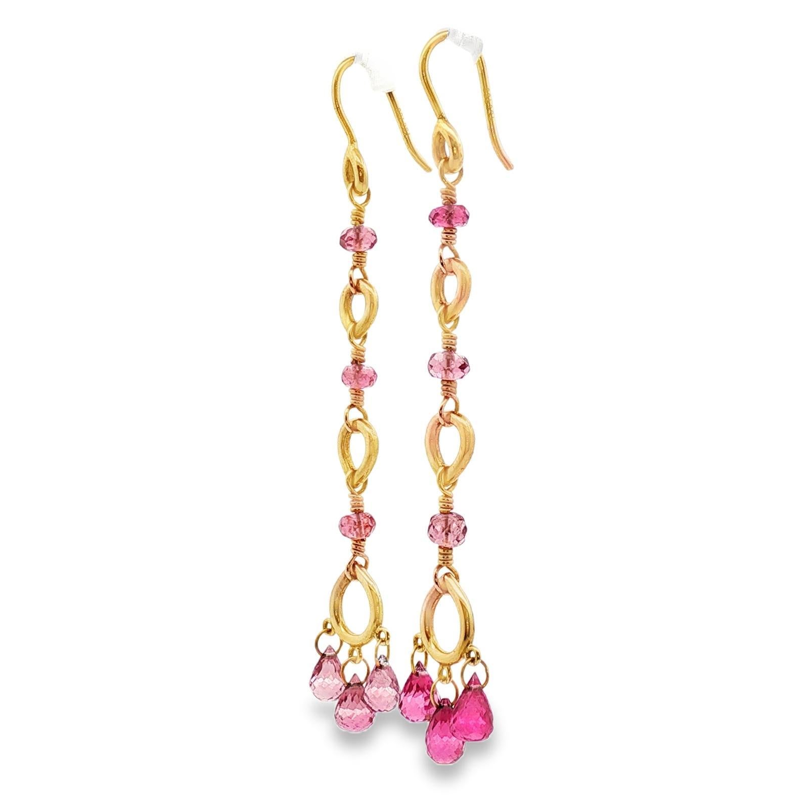 Orecchini pendenti in oro giallo 18 carati Temple St. Clair con topazio rosa Briollete In condizioni ottime in vendita a Boca Raton, FL