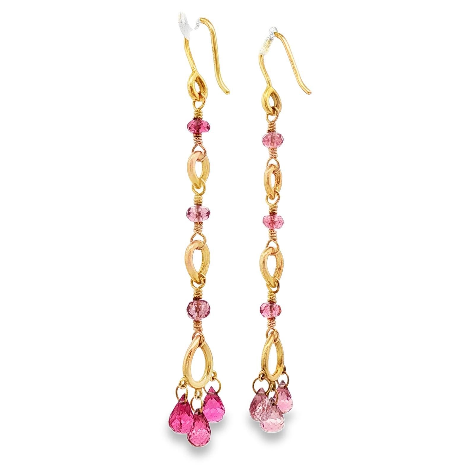 Donna Orecchini pendenti in oro giallo 18 carati Temple St. Clair con topazio rosa Briollete in vendita