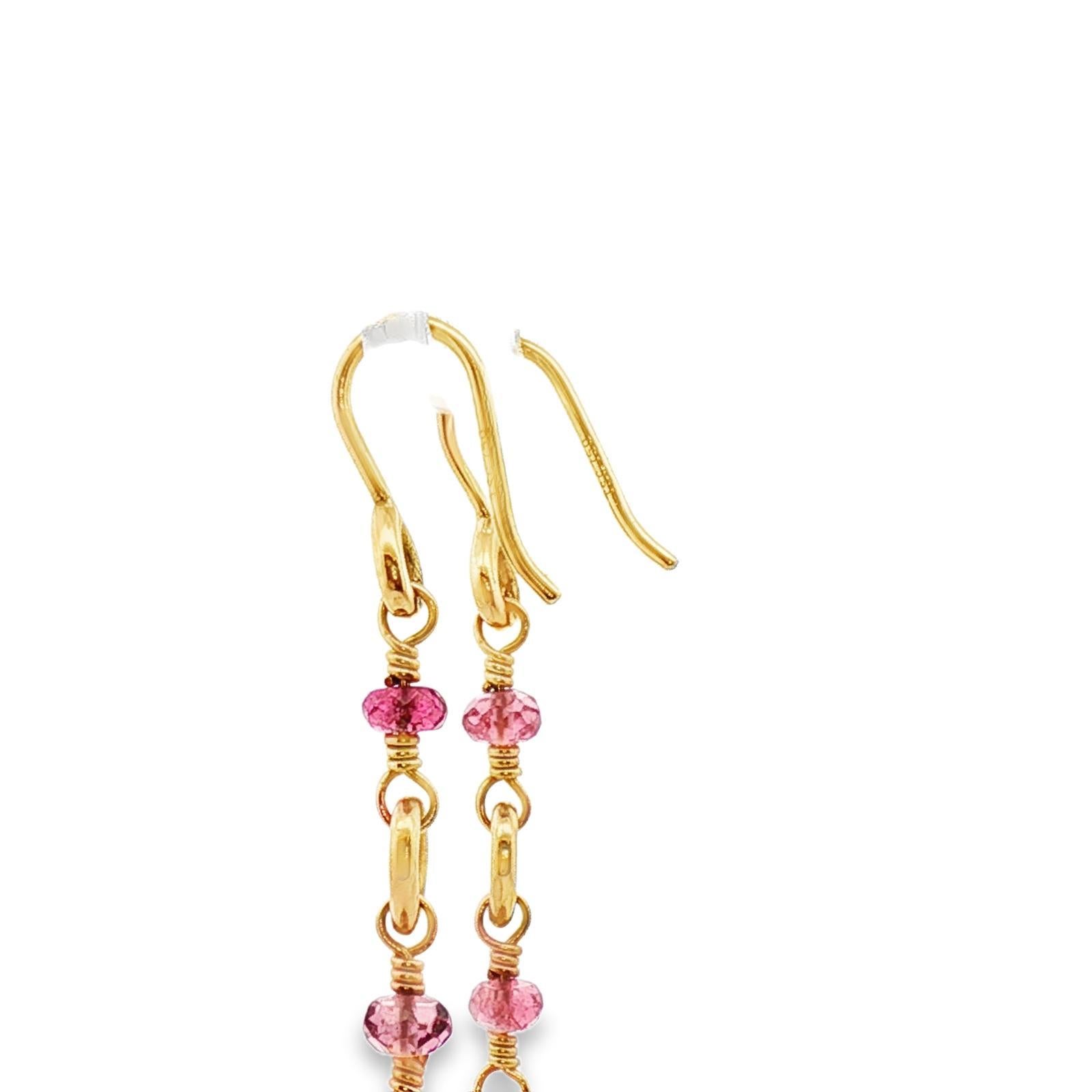 Orecchini pendenti in oro giallo 18 carati Temple St. Clair con topazio rosa Briollete in vendita 2