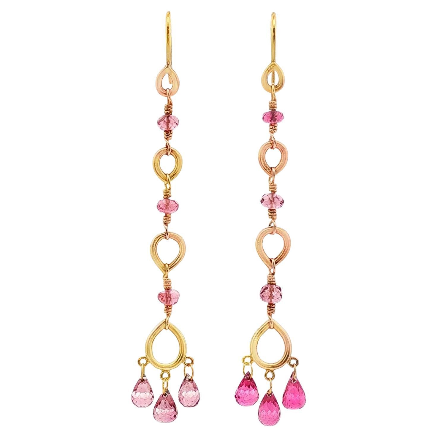 Orecchini pendenti in oro giallo 18 carati Temple St. Clair con topazio rosa Briollete in vendita