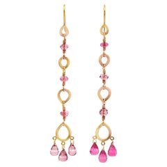 Temple St. Clair Pink Topaz Briollete 18K Yellow Gold Dangle Drop Earrings