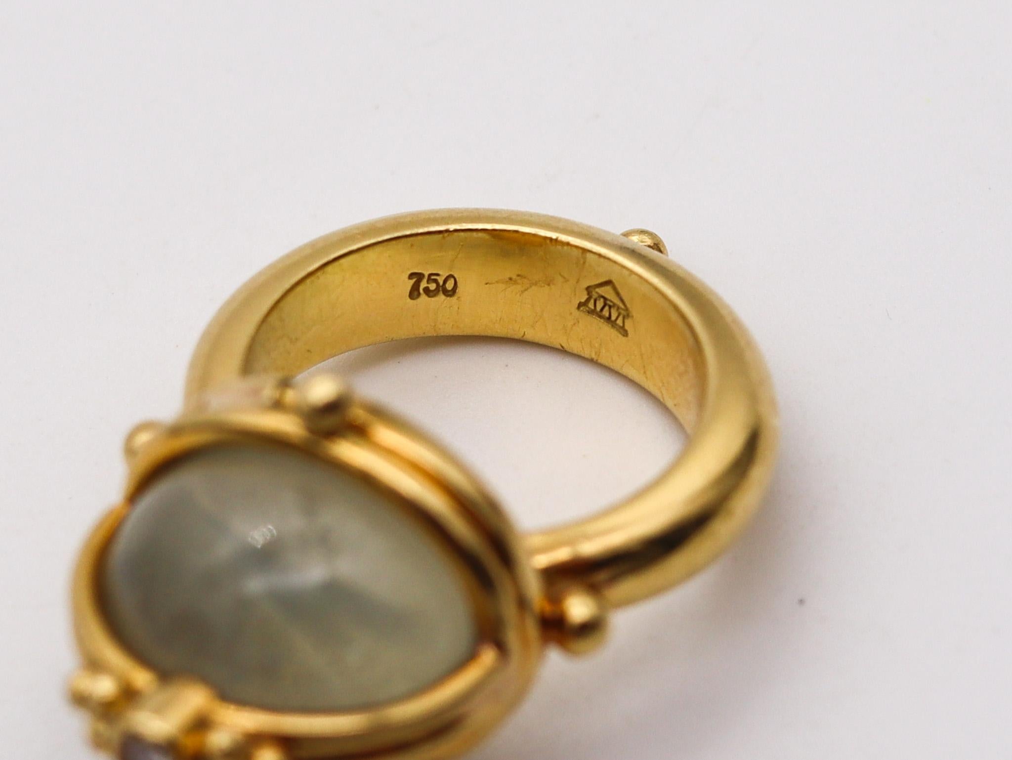 Modernist Temple St Clair Poison Ring In 18Kt Gold With 11.10 Ctw Diamonds And Moonstone For Sale