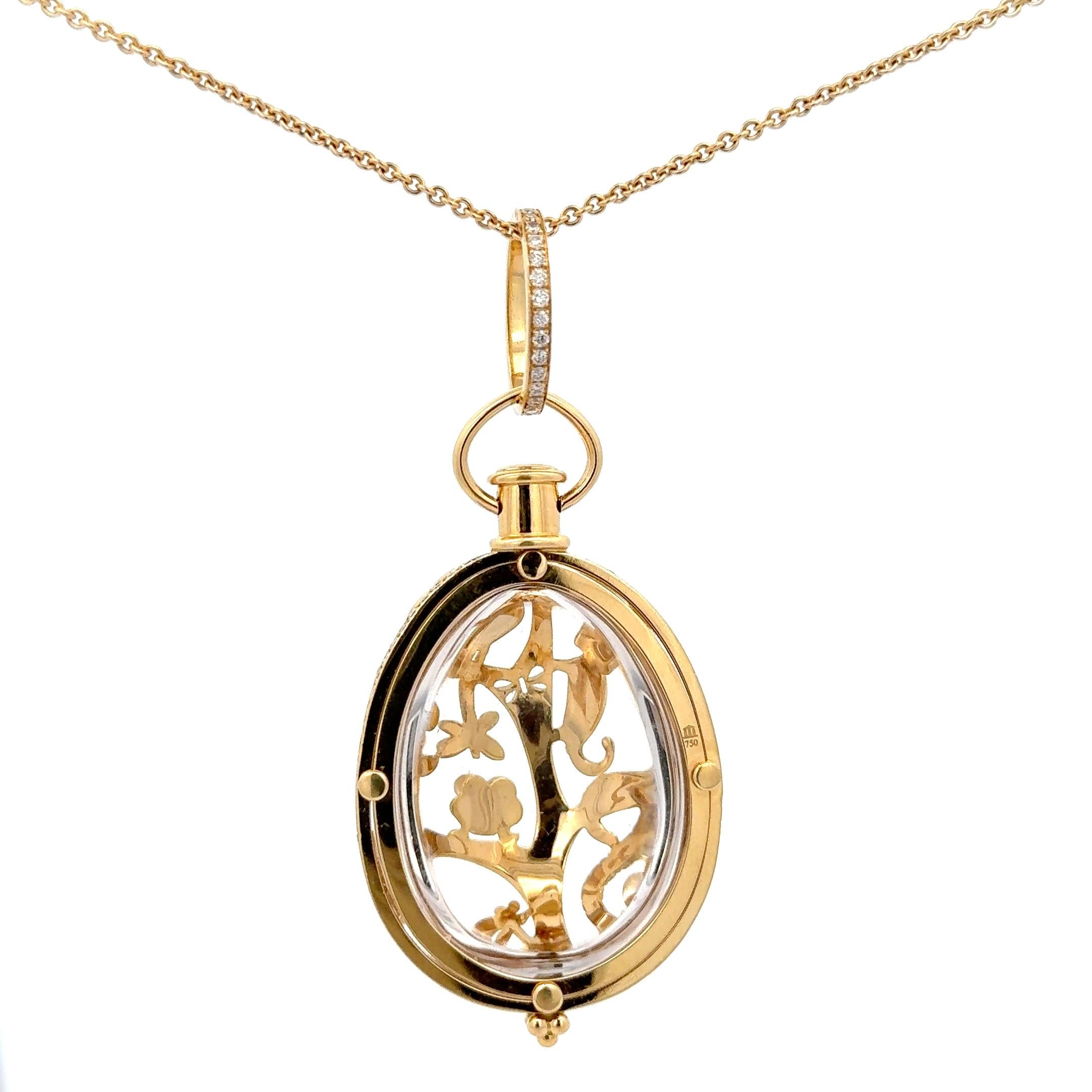 Colgante de cristal de roca y diamantes Temple St. Clair de oro amarillo de 18 quilates Corte redondo en venta