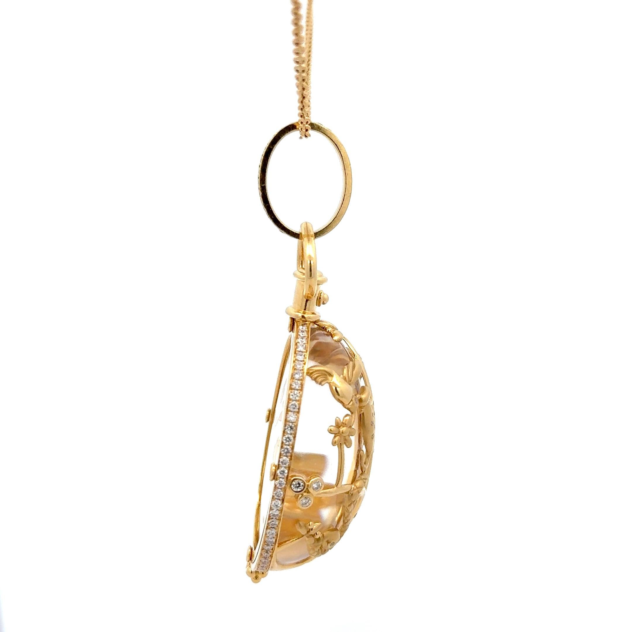 Colgante de cristal de roca y diamantes Temple St. Clair de oro amarillo de 18 quilates en Excelente estado para la venta en Dallas, TX