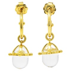 Temple St. Clair Rock Crystal Quartz 18 Karat Gold Half-Hoop Drop Earring