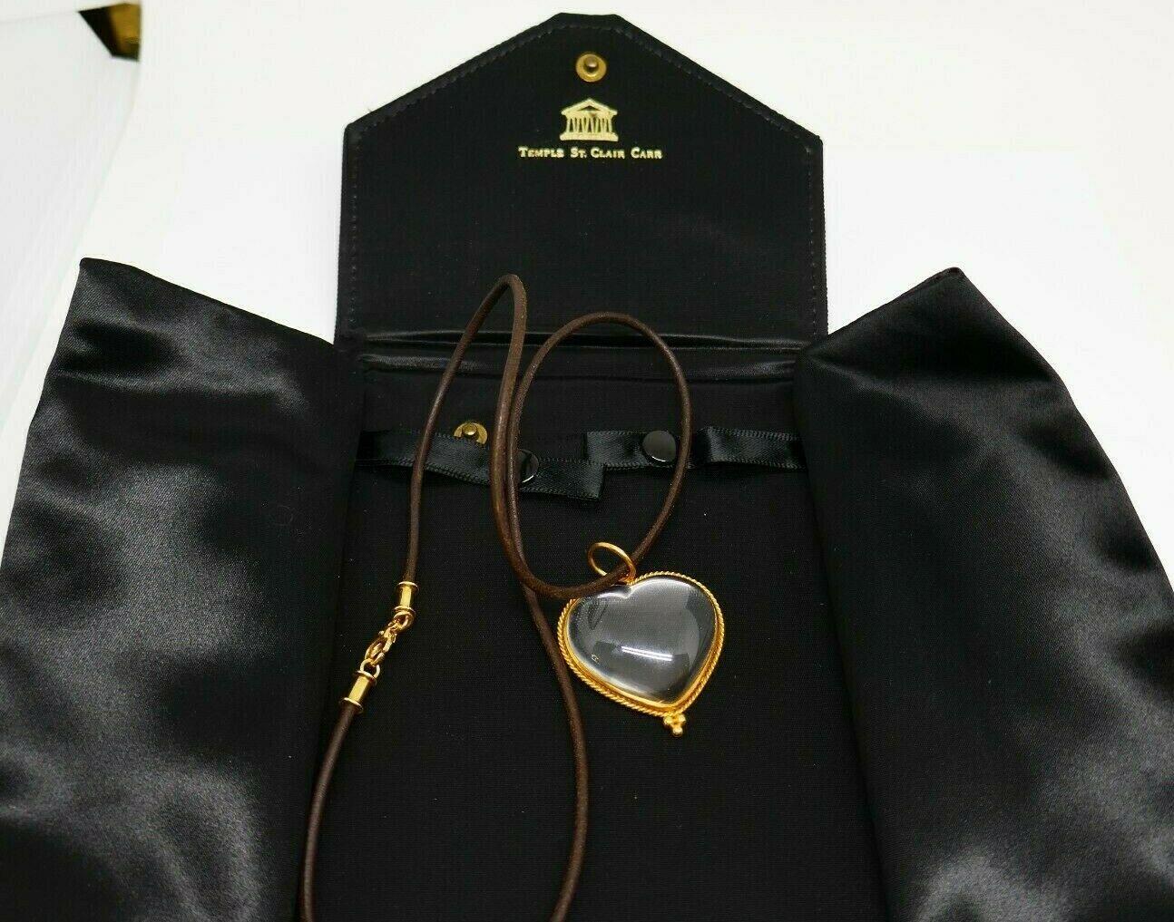 Temple St. Clair Rock Crystal Yellow Gold Heart Leather Cord Necklace In Excellent Condition In Beverly Hills, CA