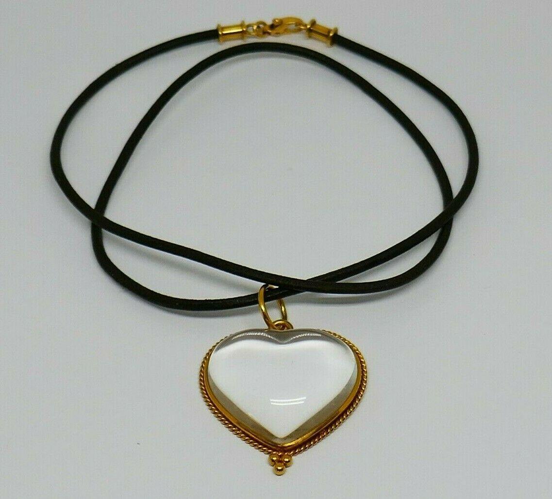 Temple St. Clair Rock Crystal Yellow Gold Heart Leather Cord Necklace 1