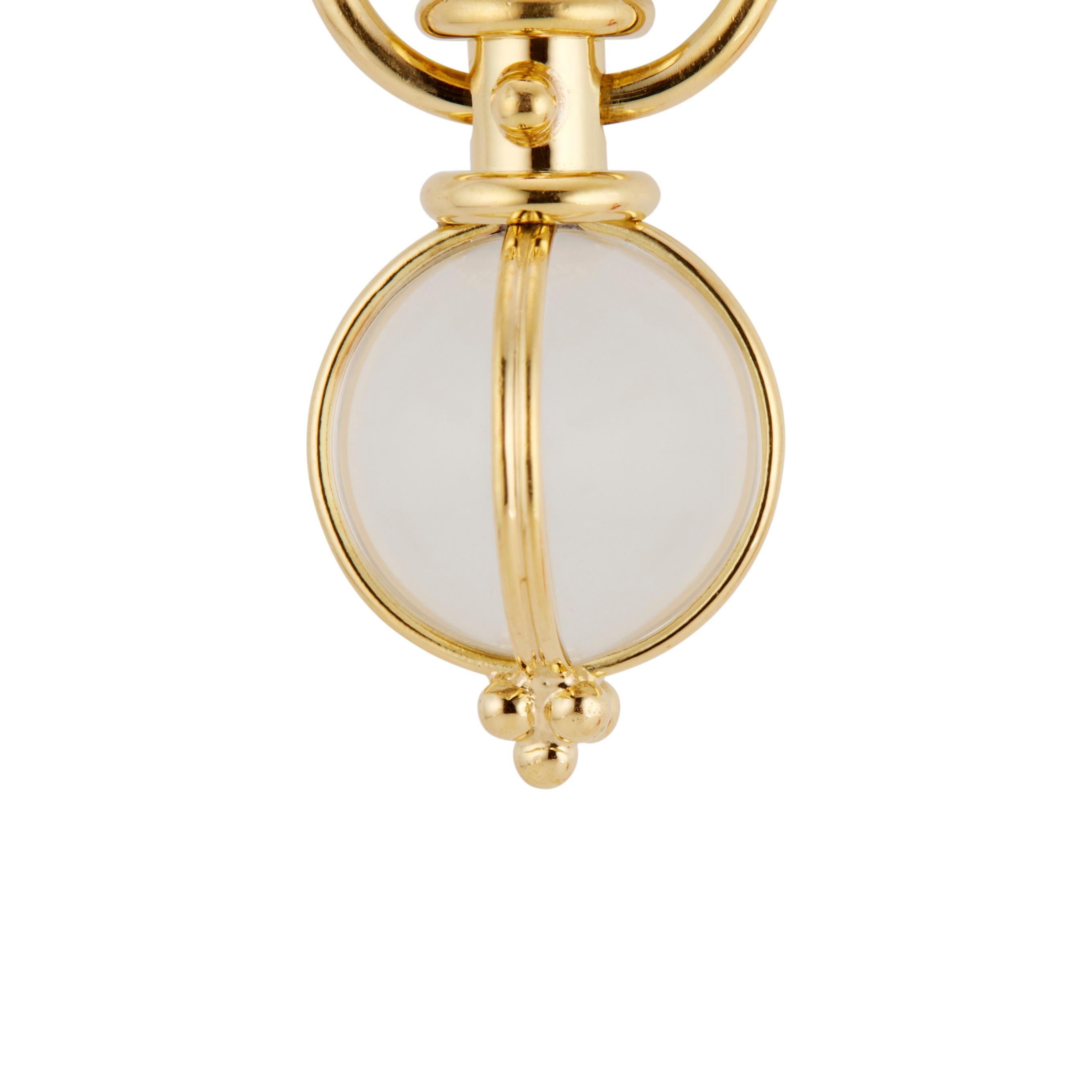 Original Temple St. Clair 18k yellow gold rock crystal pendant. Round rock crystal ball set in a 18k yellow gold setting. 

1 round clear rock crystal ball
18k yellow gold
Stamped: 750
Top to bottom: 28.98mm or 1.14 Inch
Width: 12.8mm or .5