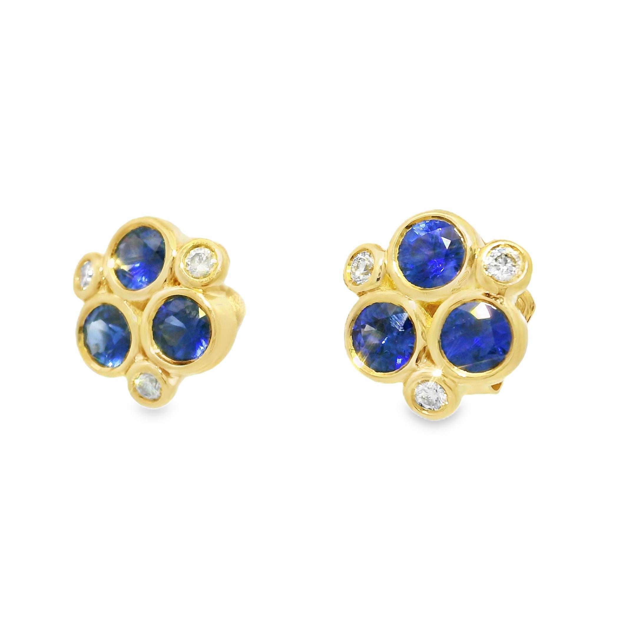Temple St. Clair Sapphire & Diamond 18-Karat Classic Trio Earrings In Stock In Excellent Condition For Sale In Boca Raton, FL