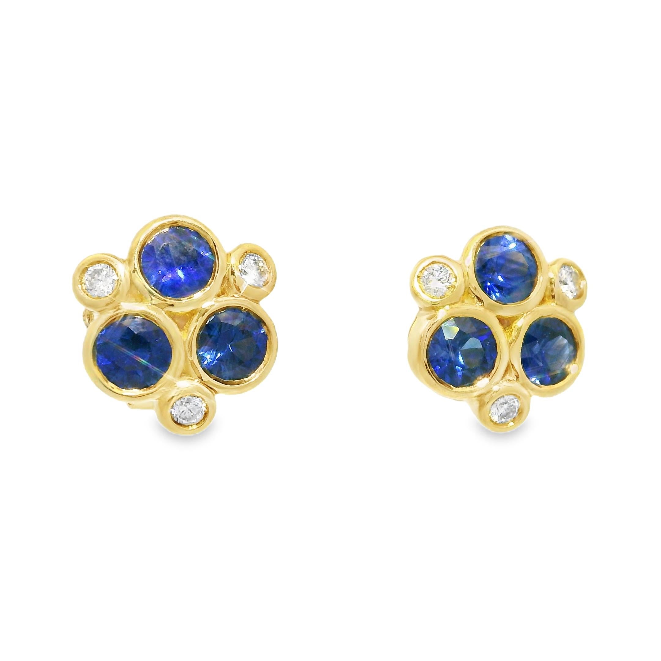 Women's Temple St. Clair Sapphire & Diamond 18-Karat Classic Trio Earrings In Stock For Sale