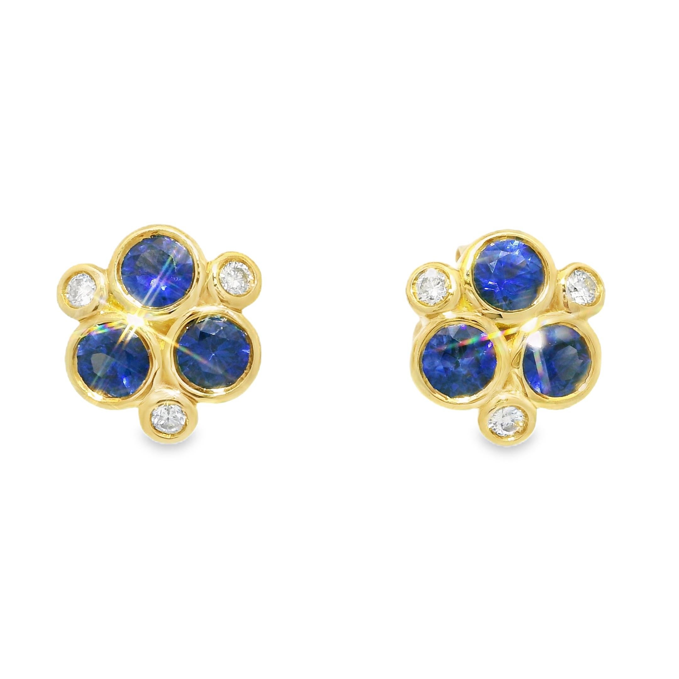 Temple St. Clair Sapphire & Diamond 18-Karat Classic Trio Earrings In Stock For Sale 1