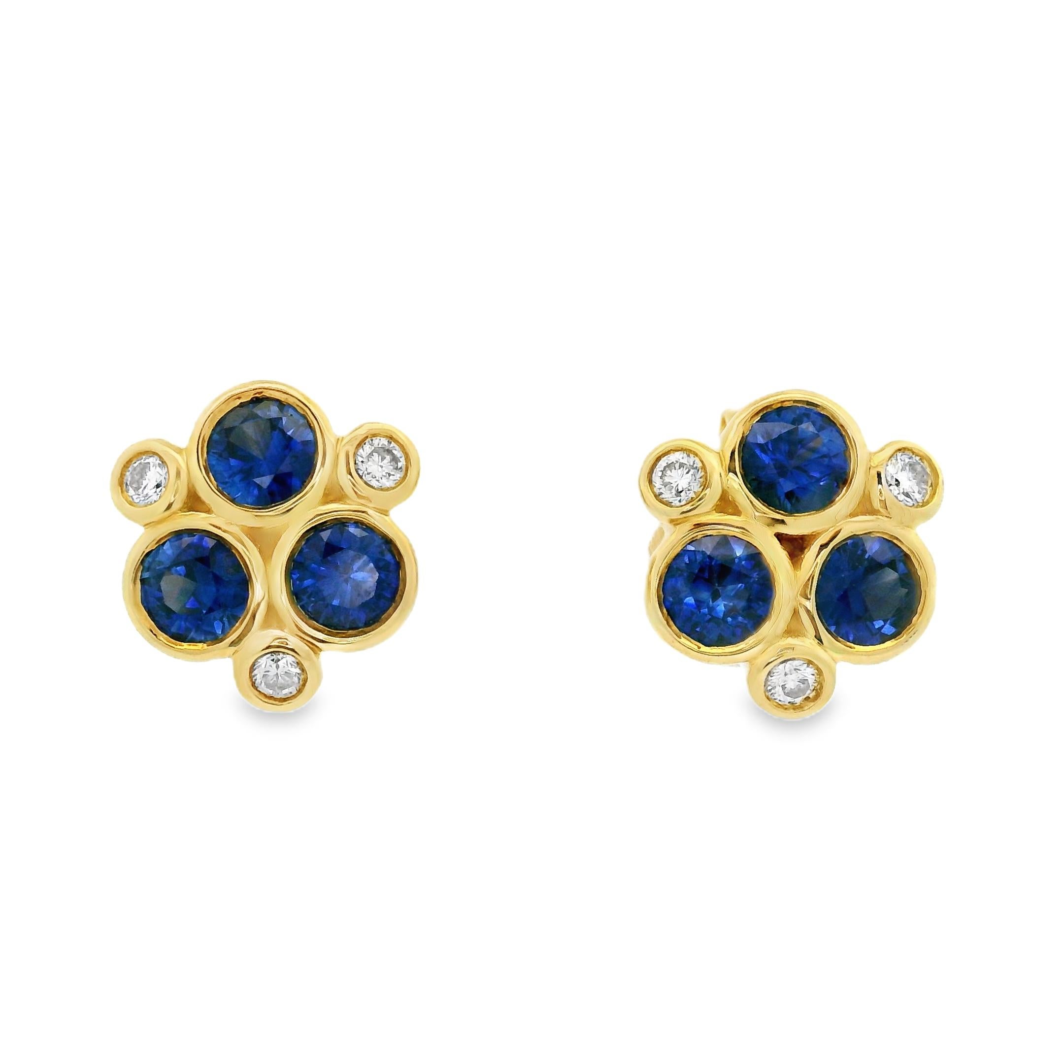 Temple St. Clair Sapphire & Diamond 18-Karat Classic Trio Earrings In Stock For Sale 2