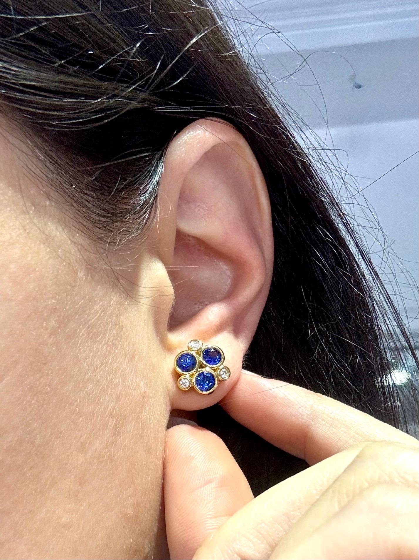 Temple St. Clair Sapphire & Diamond 18-Karat Classic Trio Earrings In Stock For Sale 3