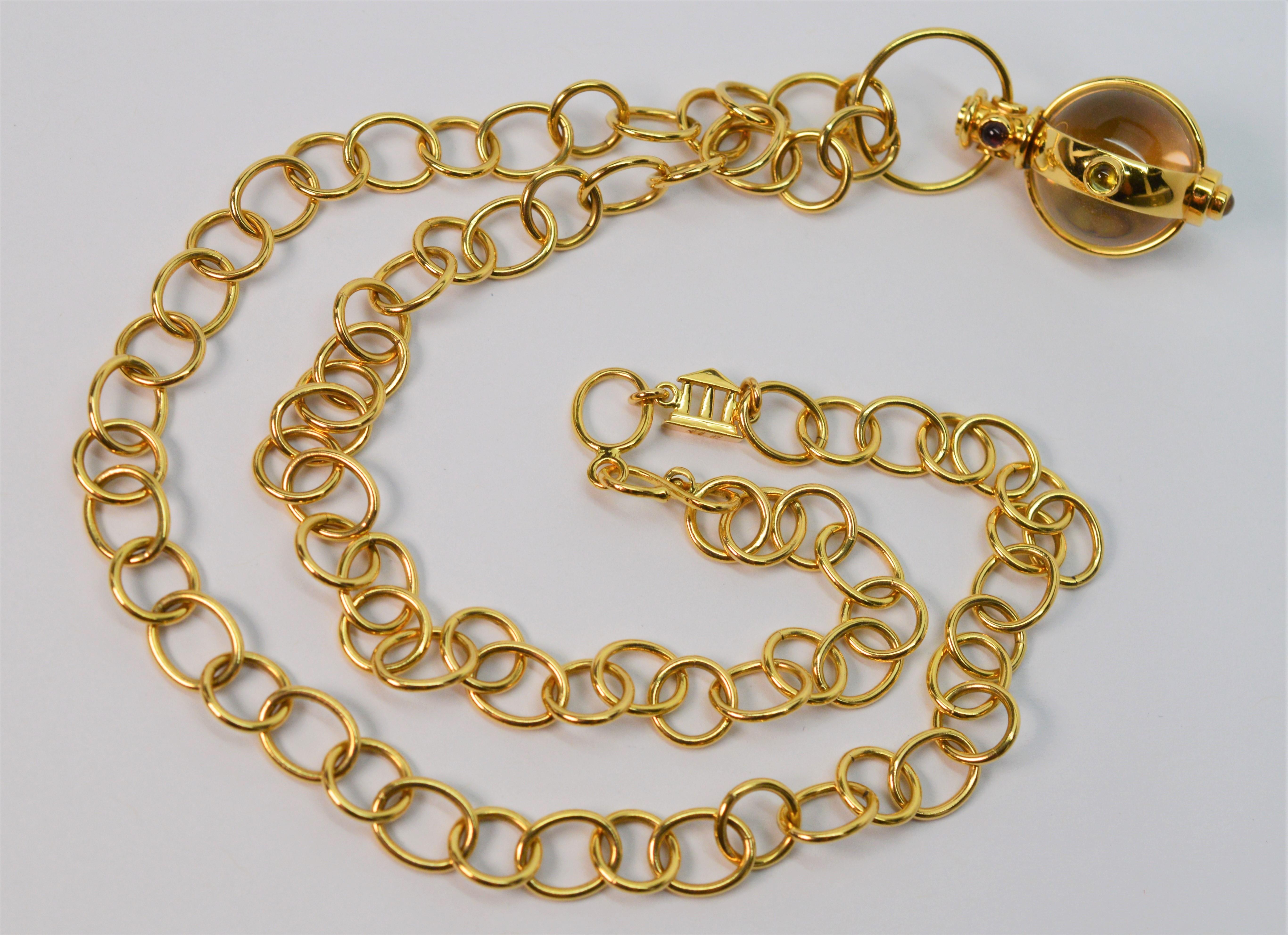 A timeless and iconic piece by designer Temple St. Clair with earth born and astronomical inspirations. Her custom eighteen 18K yellow gold Arno Chain was originally inspired by the reflections of flowing water. Composed of oval and round links,