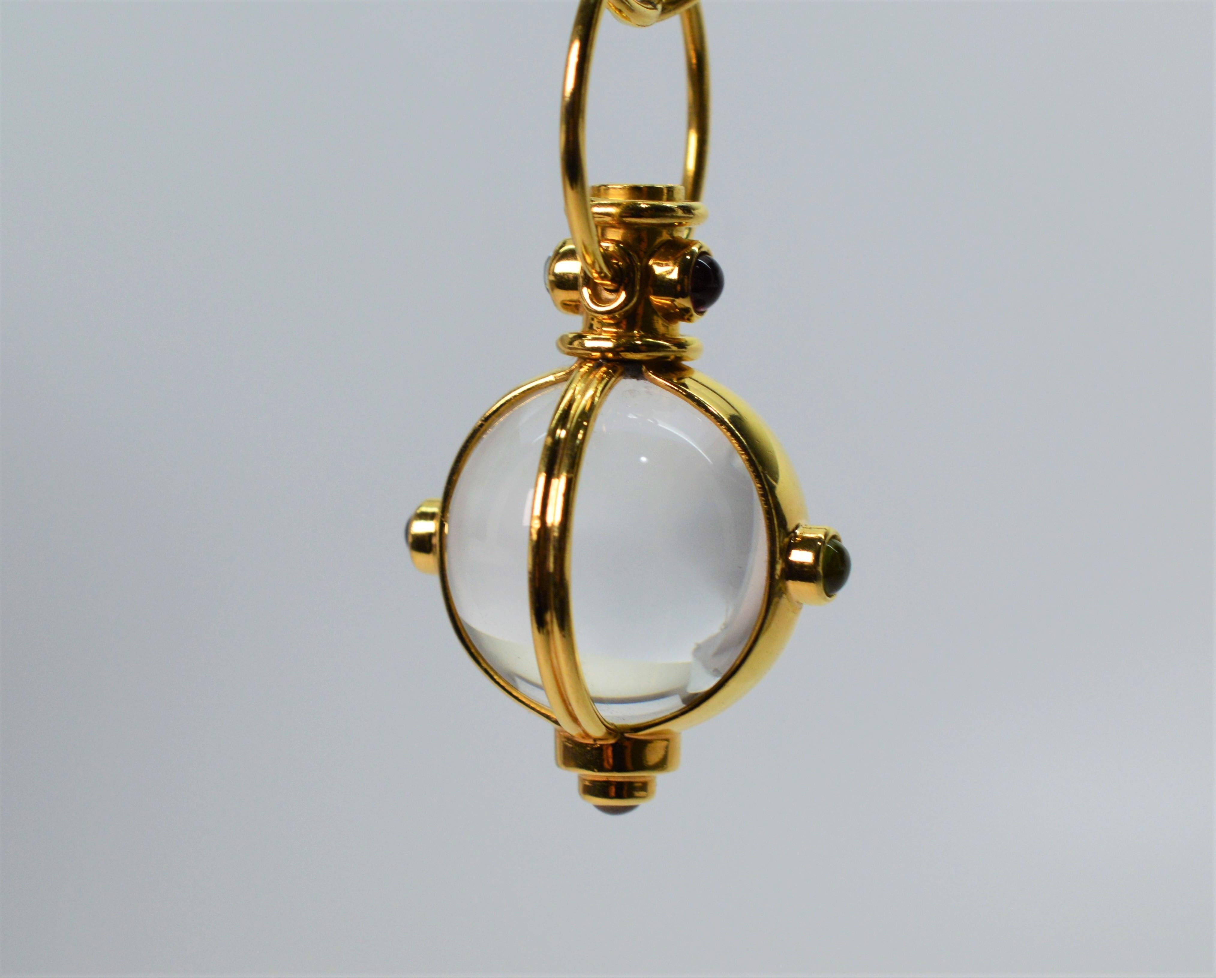 Temple St. Clair Yellow Gold Chain Necklace w Rock Crystal Gem Amulet Pendant In Excellent Condition In Mount Kisco, NY