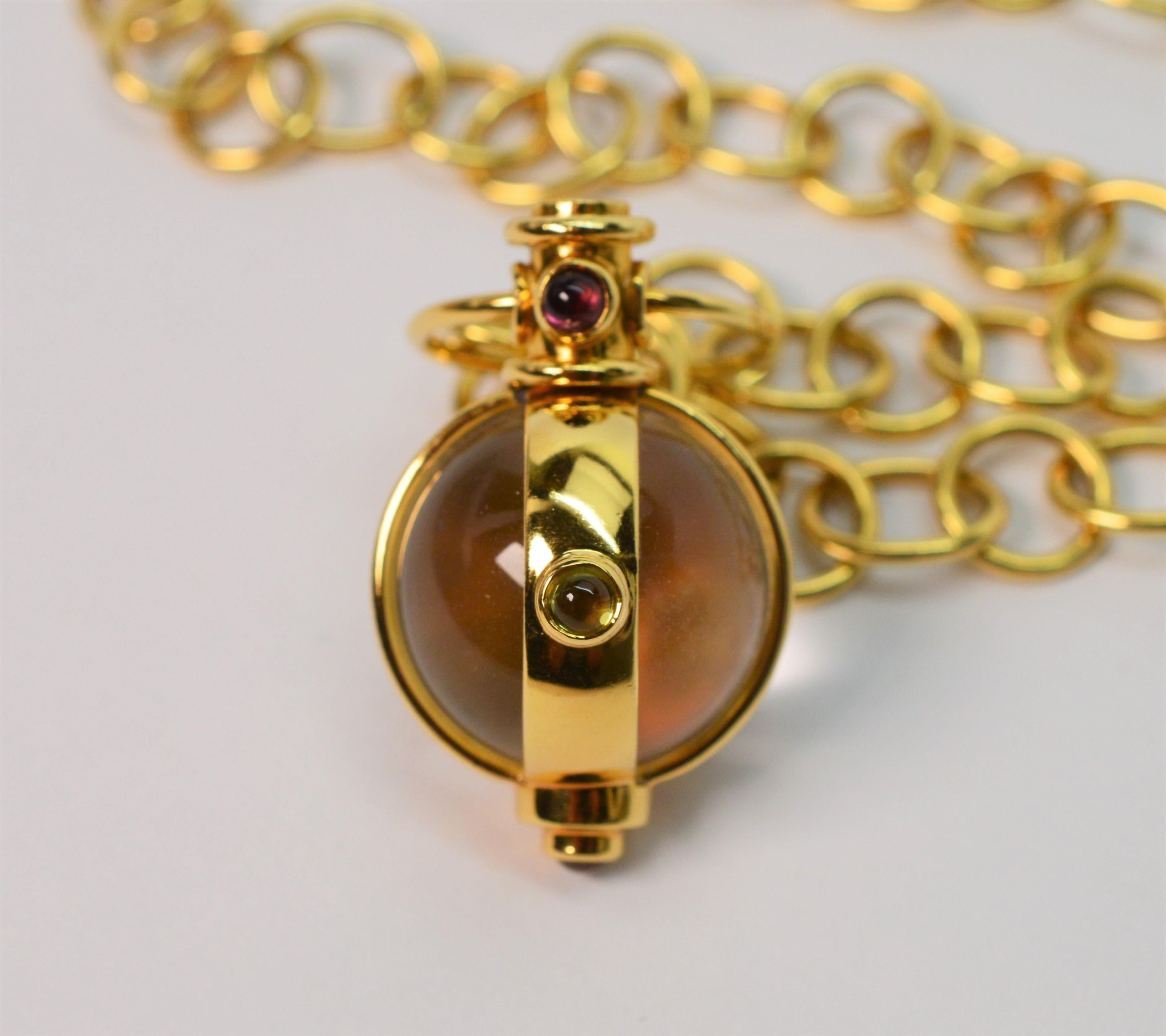 Women's Temple St. Clair Yellow Gold Chain Necklace w Rock Crystal Gem Amulet Pendant