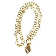 Temple St. Clair Yellow Gold Chain Necklace w Rock Crystal Gem Amulet Pendant