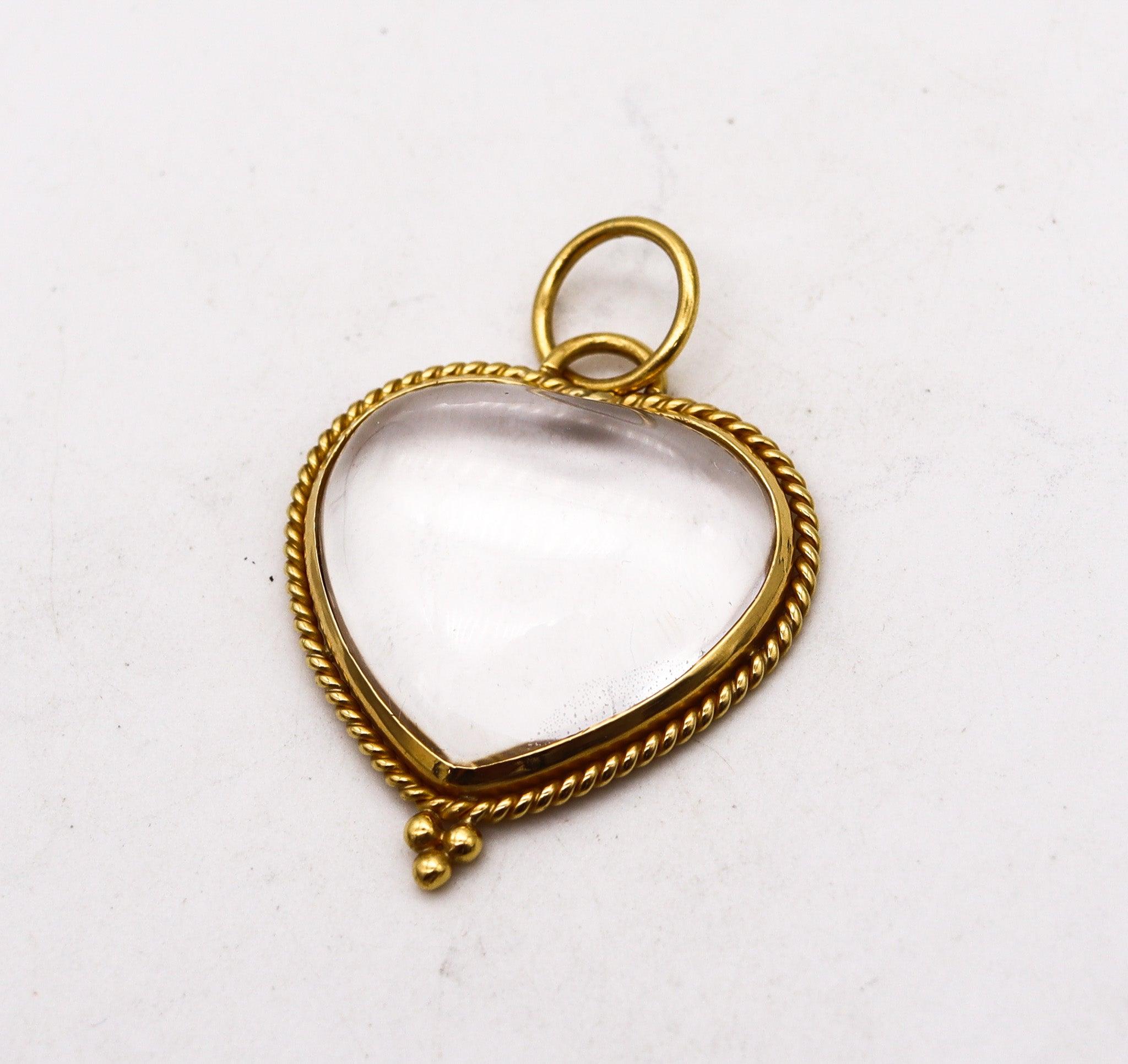 Cabochon TEMPLE ST CLAIR Byzantine Heart Pendant In 22Kt Gold And 35 Ctw Rock Quartz