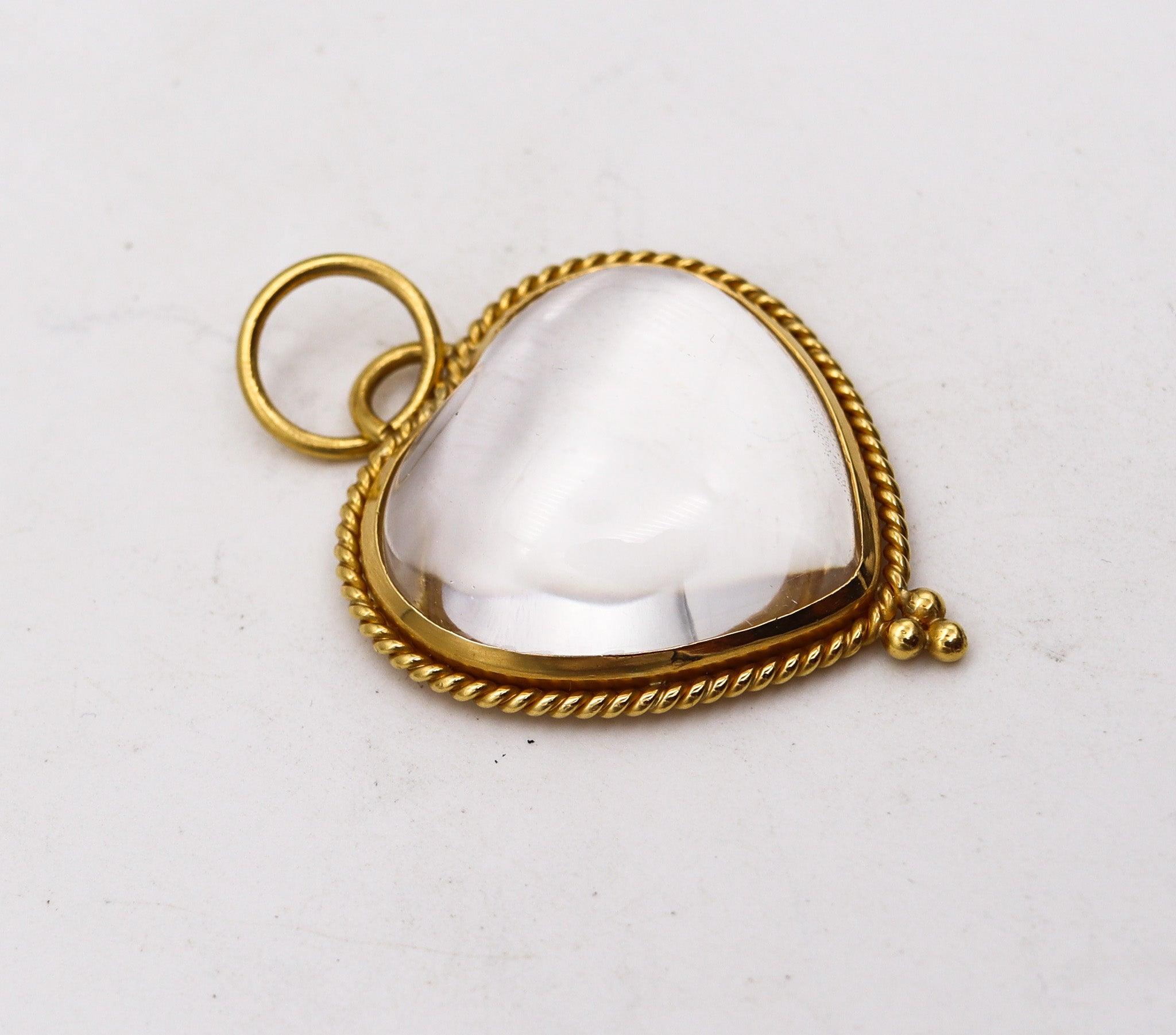 TEMPLE ST CLAIR Byzantine Heart Pendant In 22Kt Gold And 35 Ctw Rock Quartz In Excellent Condition In Miami, FL