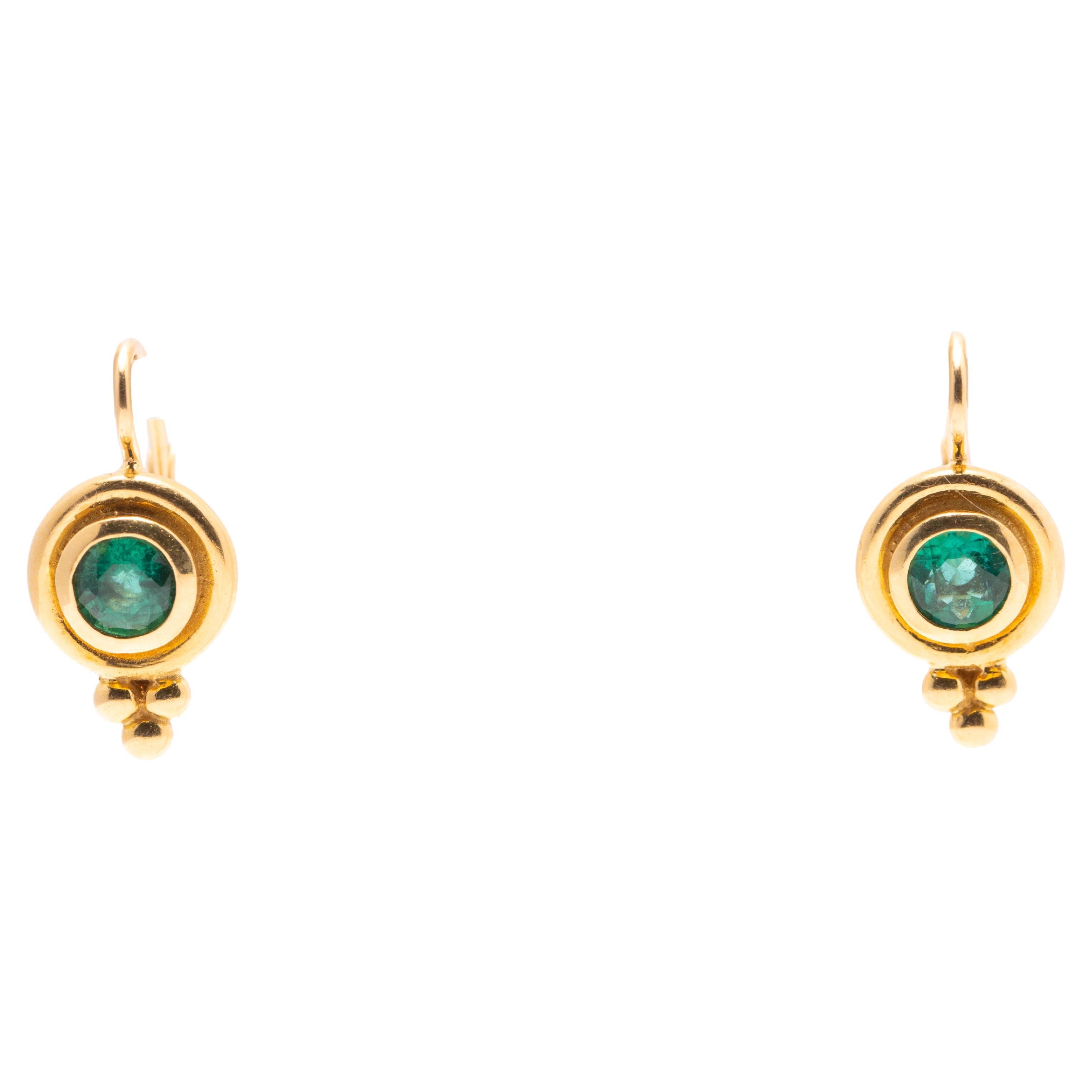 Temple St. Claire Emerald Dangle Earrings in 18k Yellow Gold For Sale