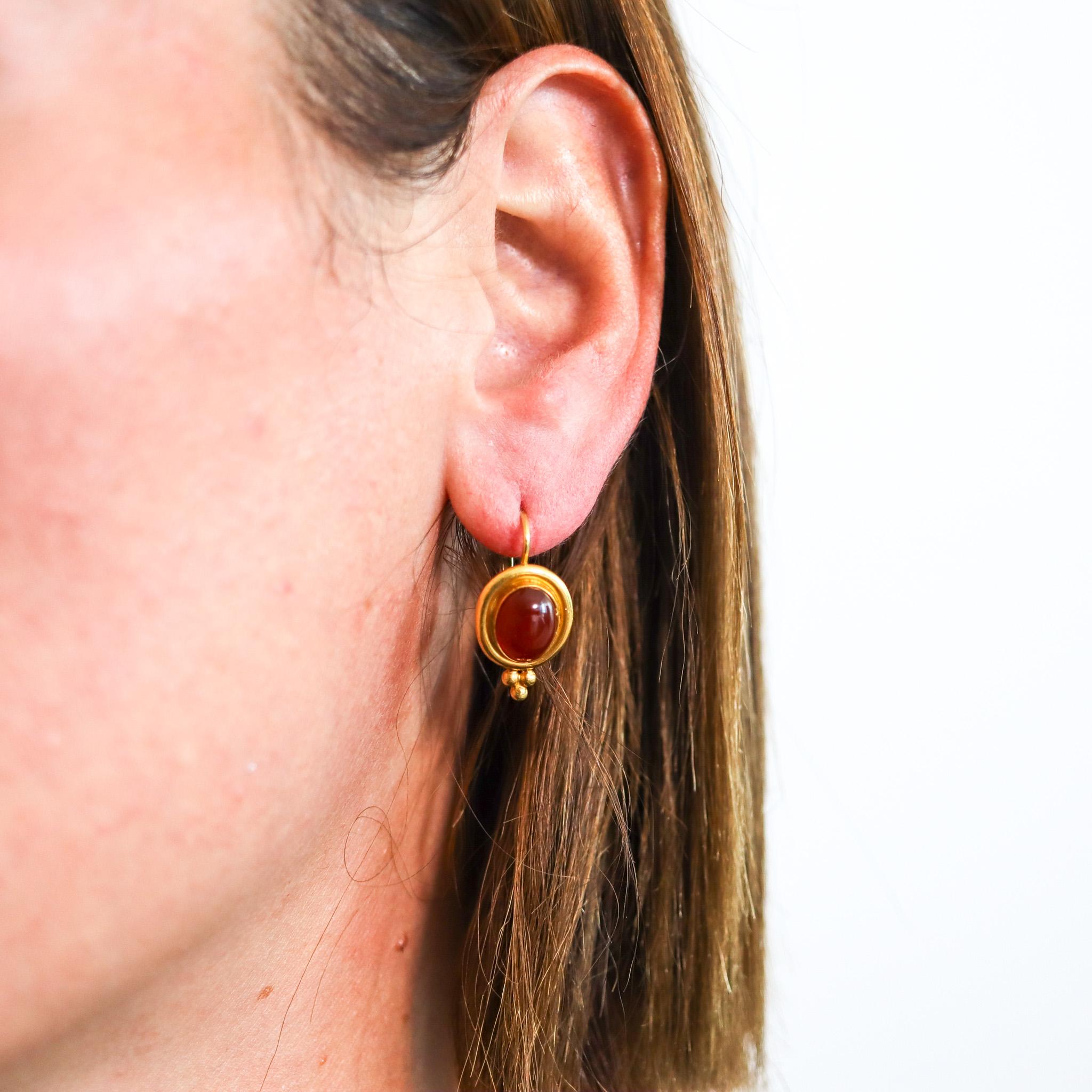 Temple St Claire French Dangle Earrings In 22Kt Yellow Gold With Oval Carnelians For Sale 1