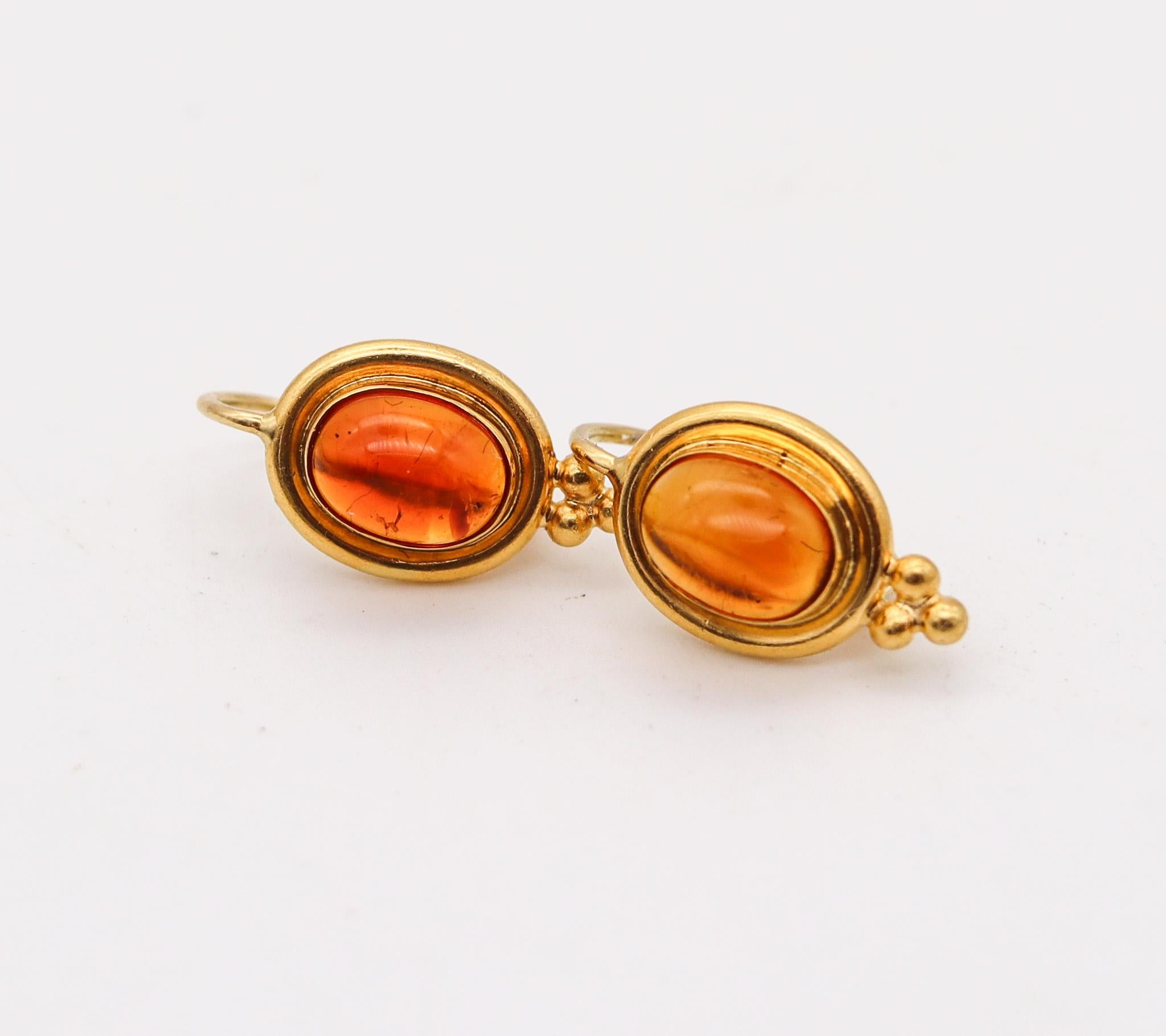 Revival Temple St Claire French Dangle Earrings In 22Kt Yellow Gold With Oval Citrines For Sale
