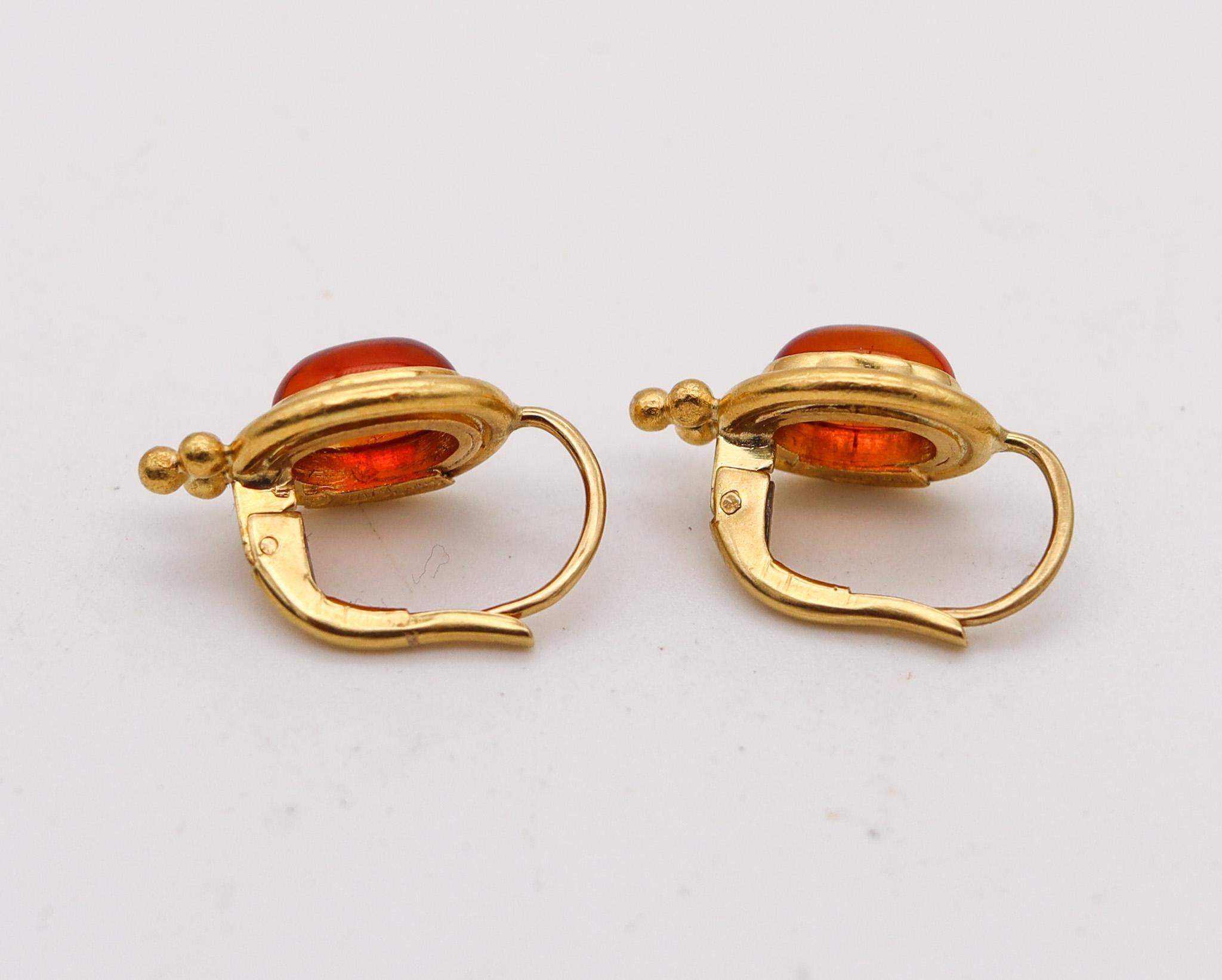 Cabochon Temple St Claire French Dangle Earrings In 22Kt Yellow Gold With Oval Citrines For Sale