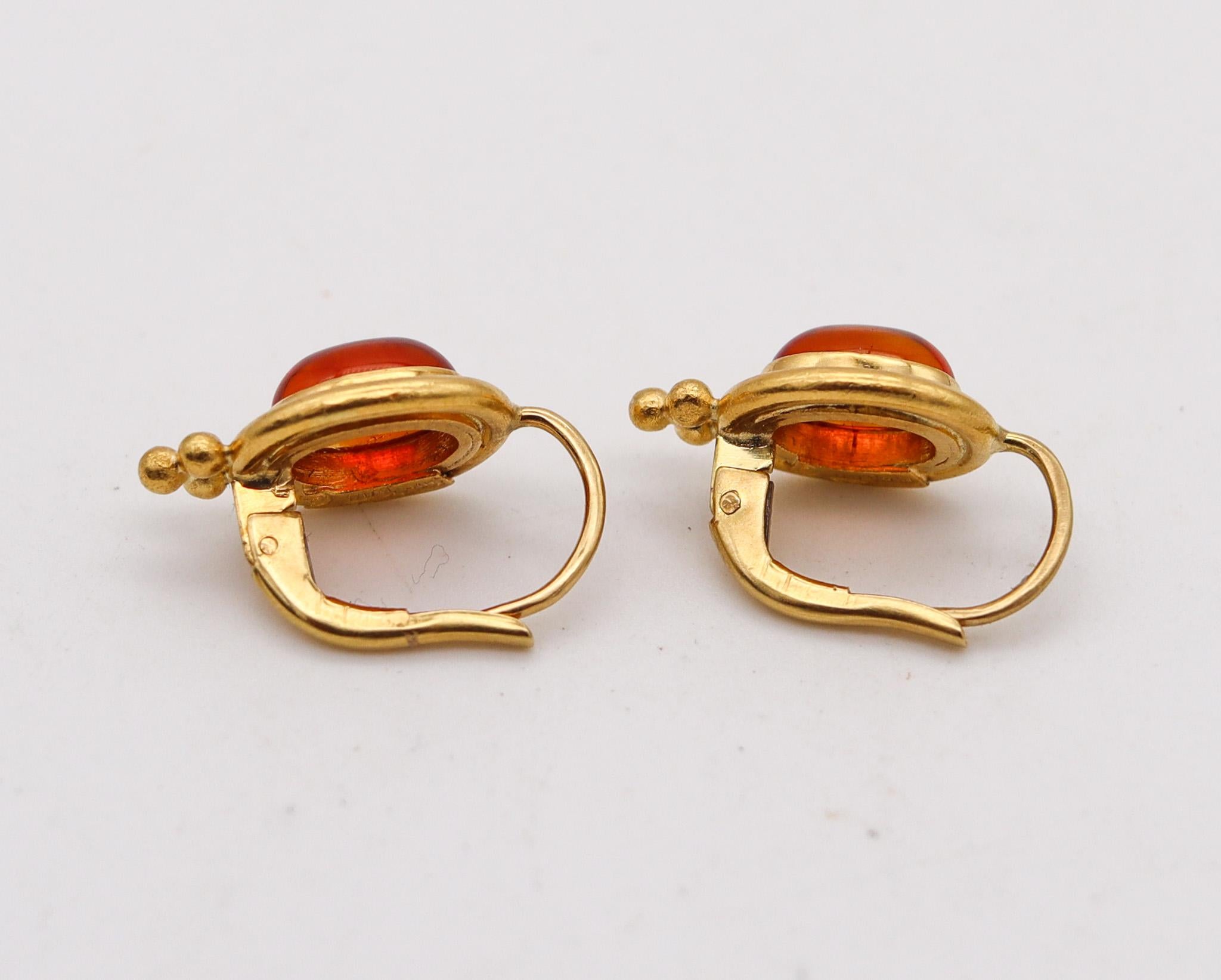 Revival TEMPLE ST CLAIR French Dangle Earrings In 22Kt Yellow Gold With Oval Citrines