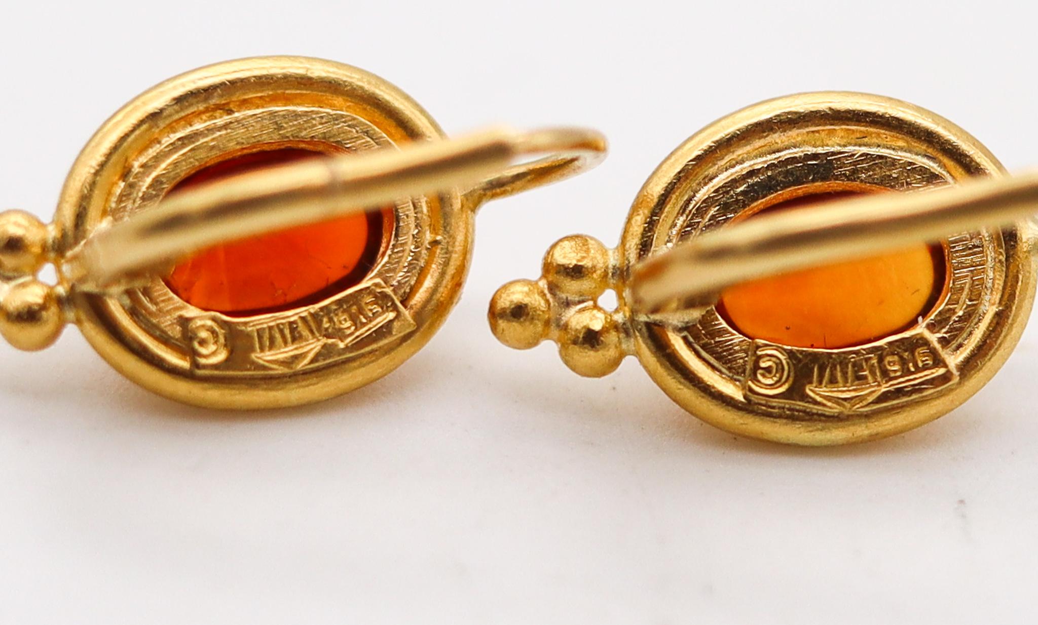 Temple St Claire French Dangle Earrings In 22Kt Yellow Gold With Oval Citrines In Excellent Condition For Sale In Miami, FL