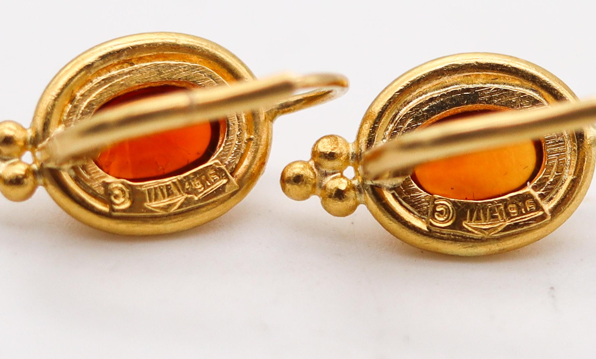 Cabochon TEMPLE ST CLAIR French Dangle Earrings In 22Kt Yellow Gold With Oval Citrines