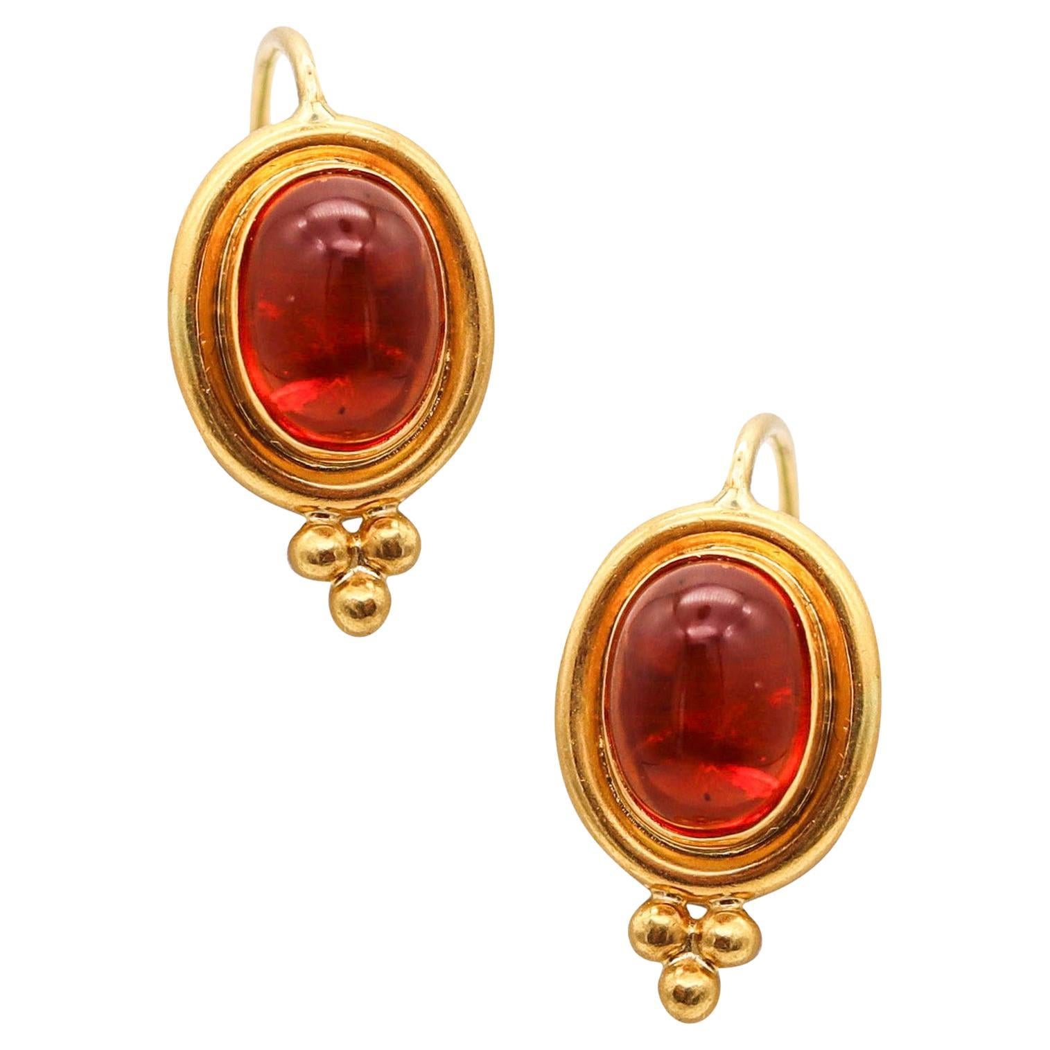 Temple St Claire French Dangle Earrings In 22Kt Yellow Gold With Oval Citrines For Sale