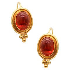 Retro Temple St Claire French Dangle Earrings In 22Kt Yellow Gold With Oval Citrines
