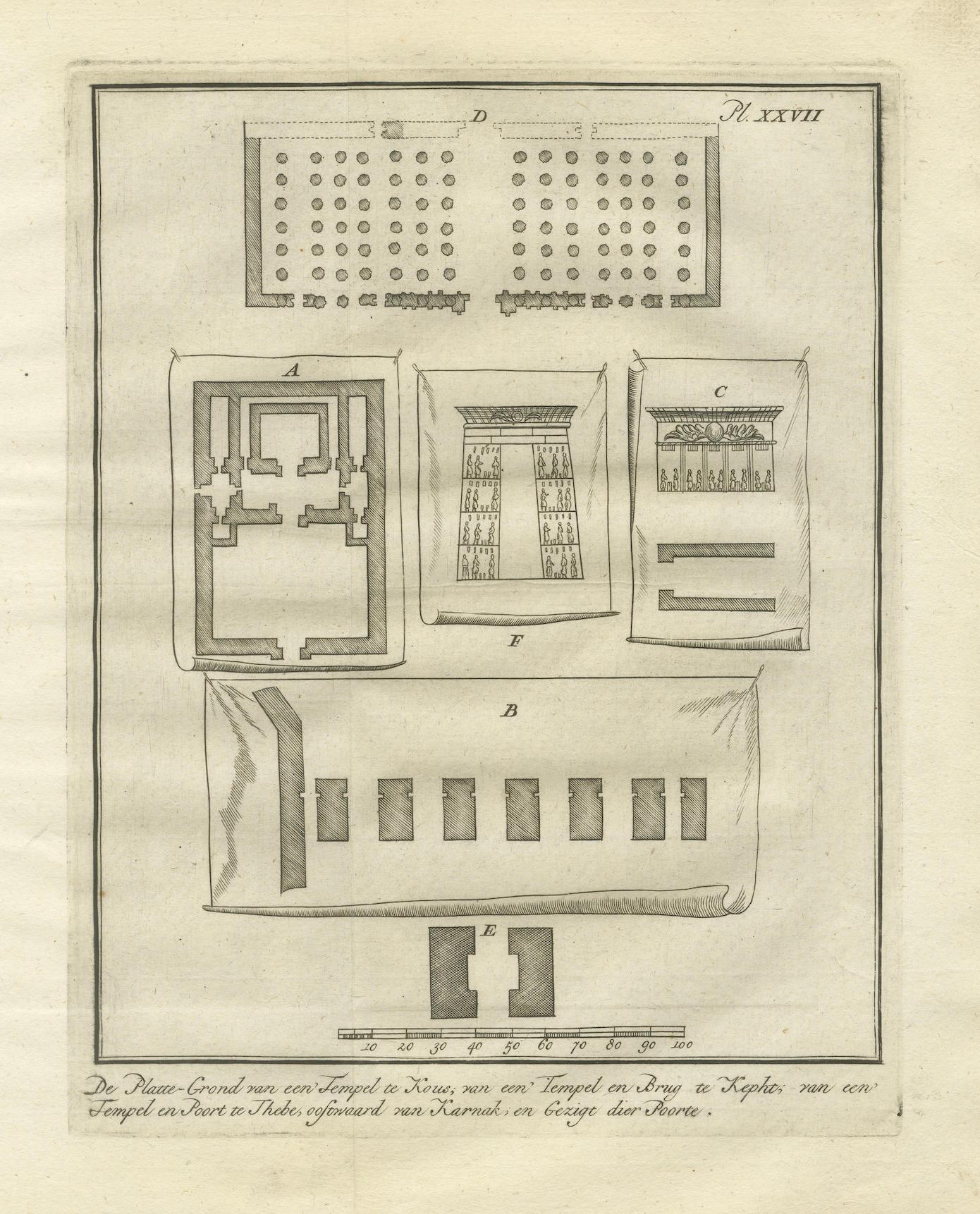 XVIIIe siècle Temples d'El-Khuz et de Karnak avec salles à colonnes et portails - Égypte 1776 en vente