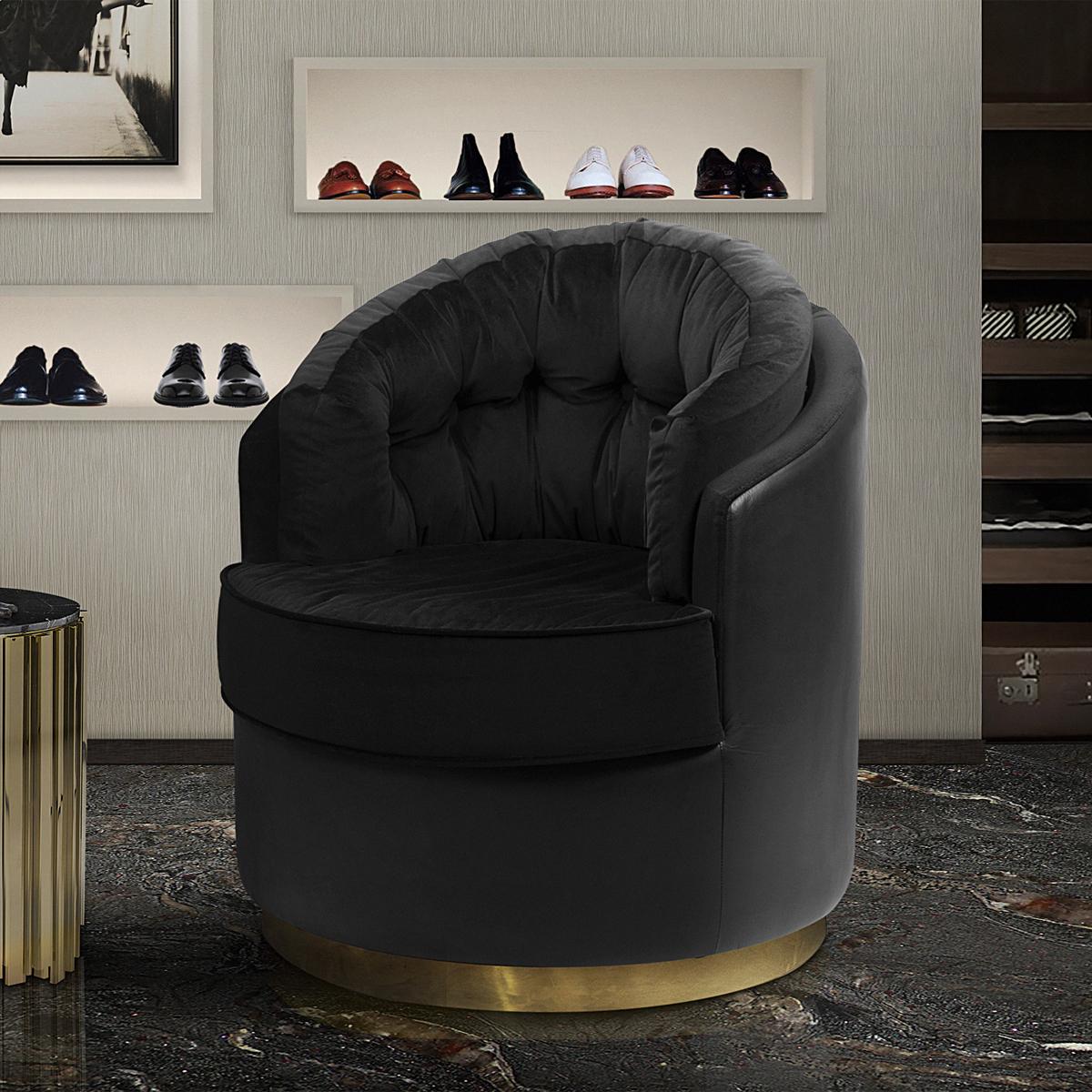 Tempo Armchair with Black Velvet and Black Leather For Sale 2