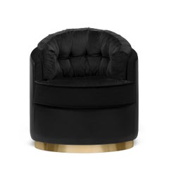 Poltrona Tempo con velluto nero e pelle nera