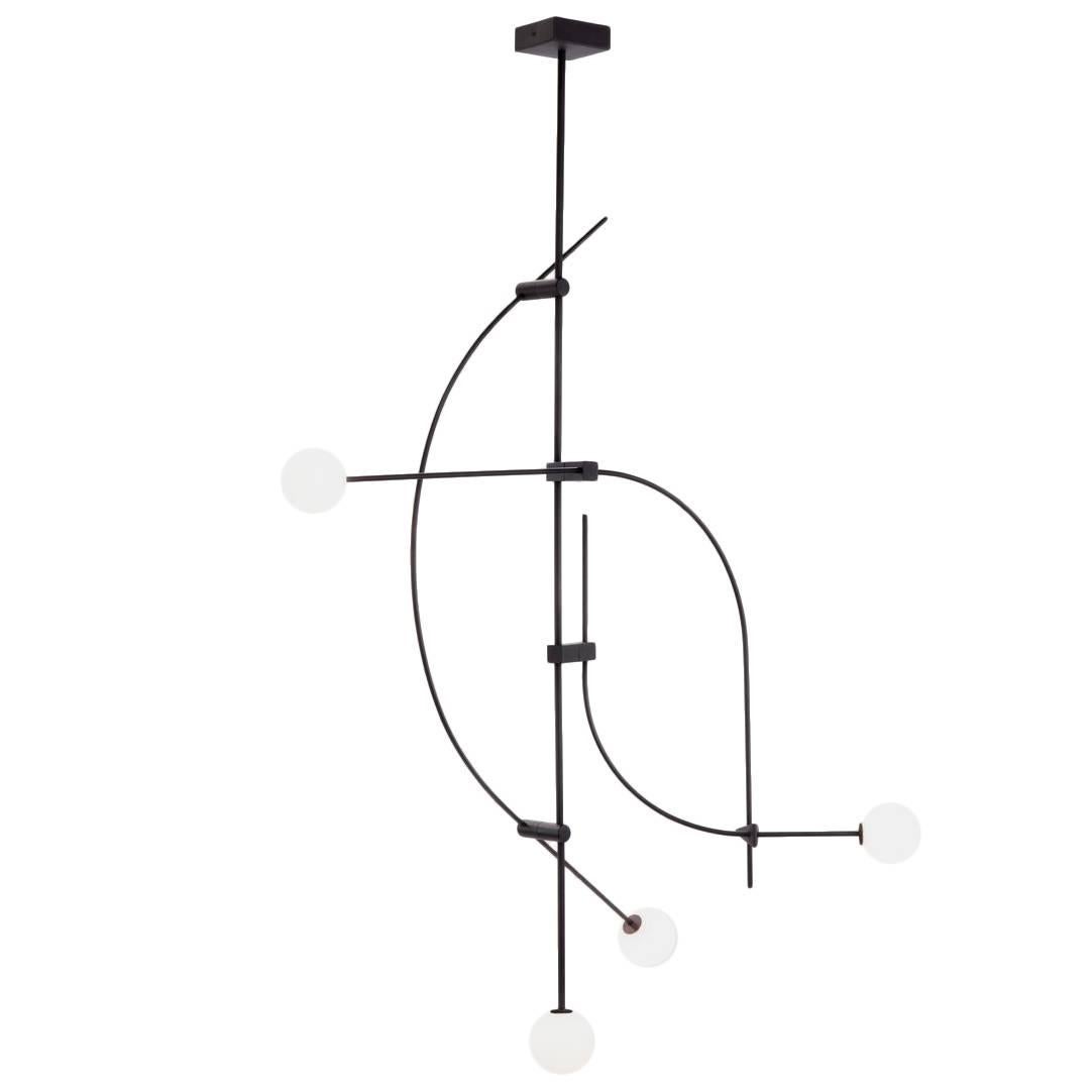 6' Tall Tempo Chandelier in Matte Black with Handblown Glass Globes For Sale