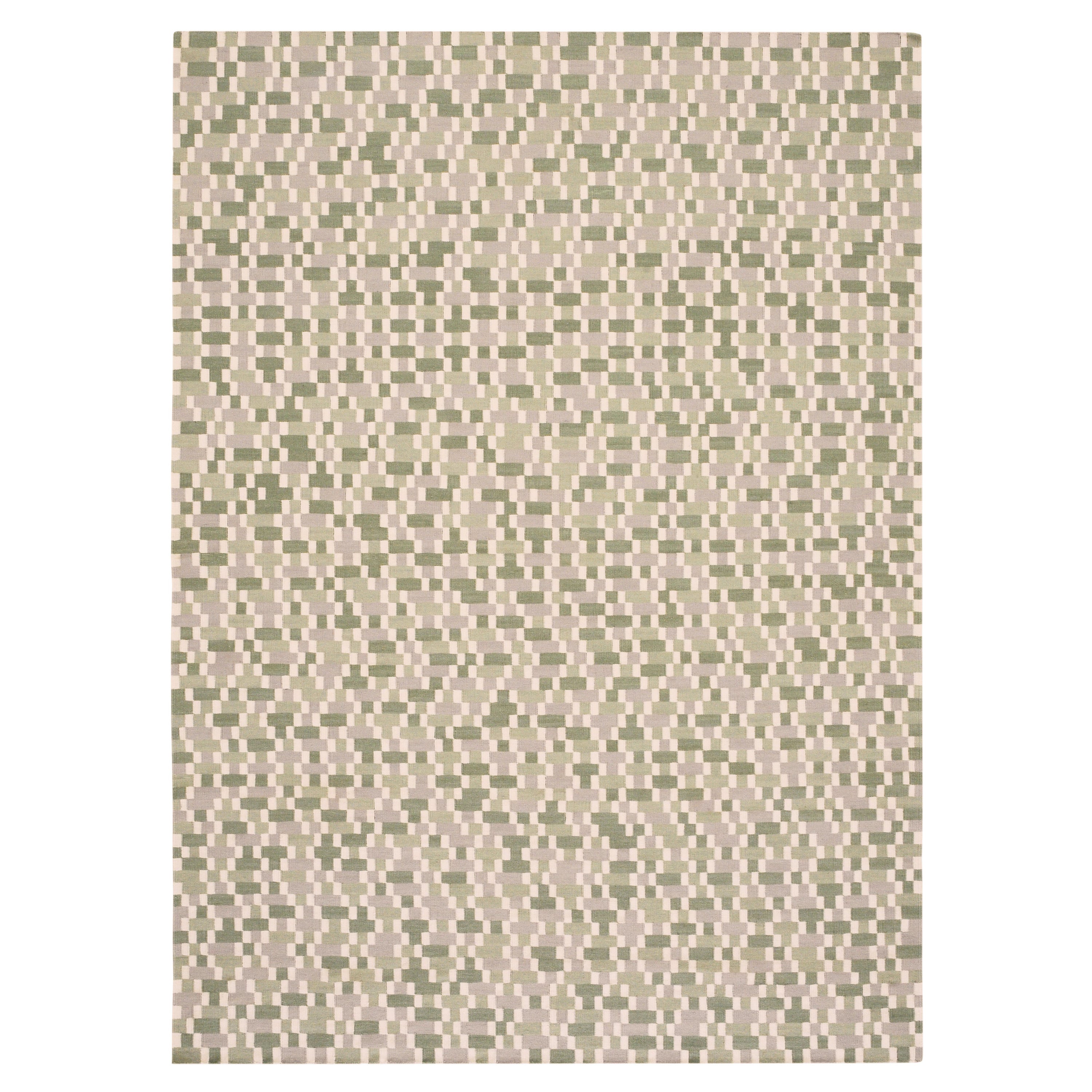 Tempo Cinque - Verde - Rug & Kilim estivo di design Tappeto in lana e cotone tessuto a mano piatto