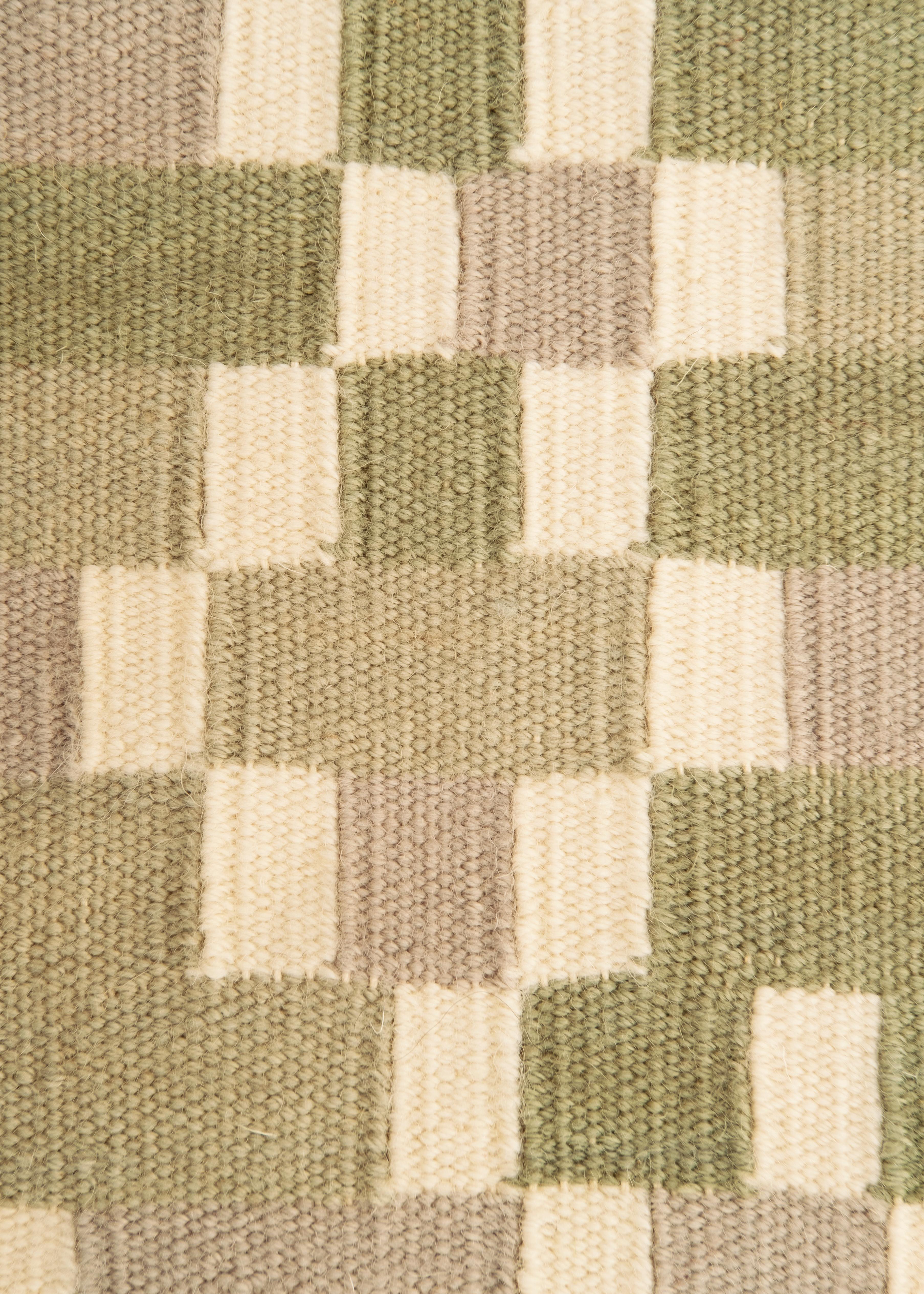 Tempo Cinque - Grün - Design Sommer Kelim Teppich Wolle Baumwolle Teppich handgewebt flach (Indisch) im Angebot